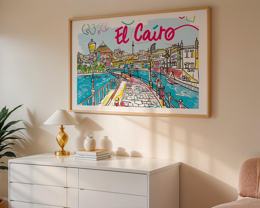 Cairo Egypt Travel Poster | Quirky Cityscape Art Print wall art print, modern home decor, unframed artwork by Nomad & Nest