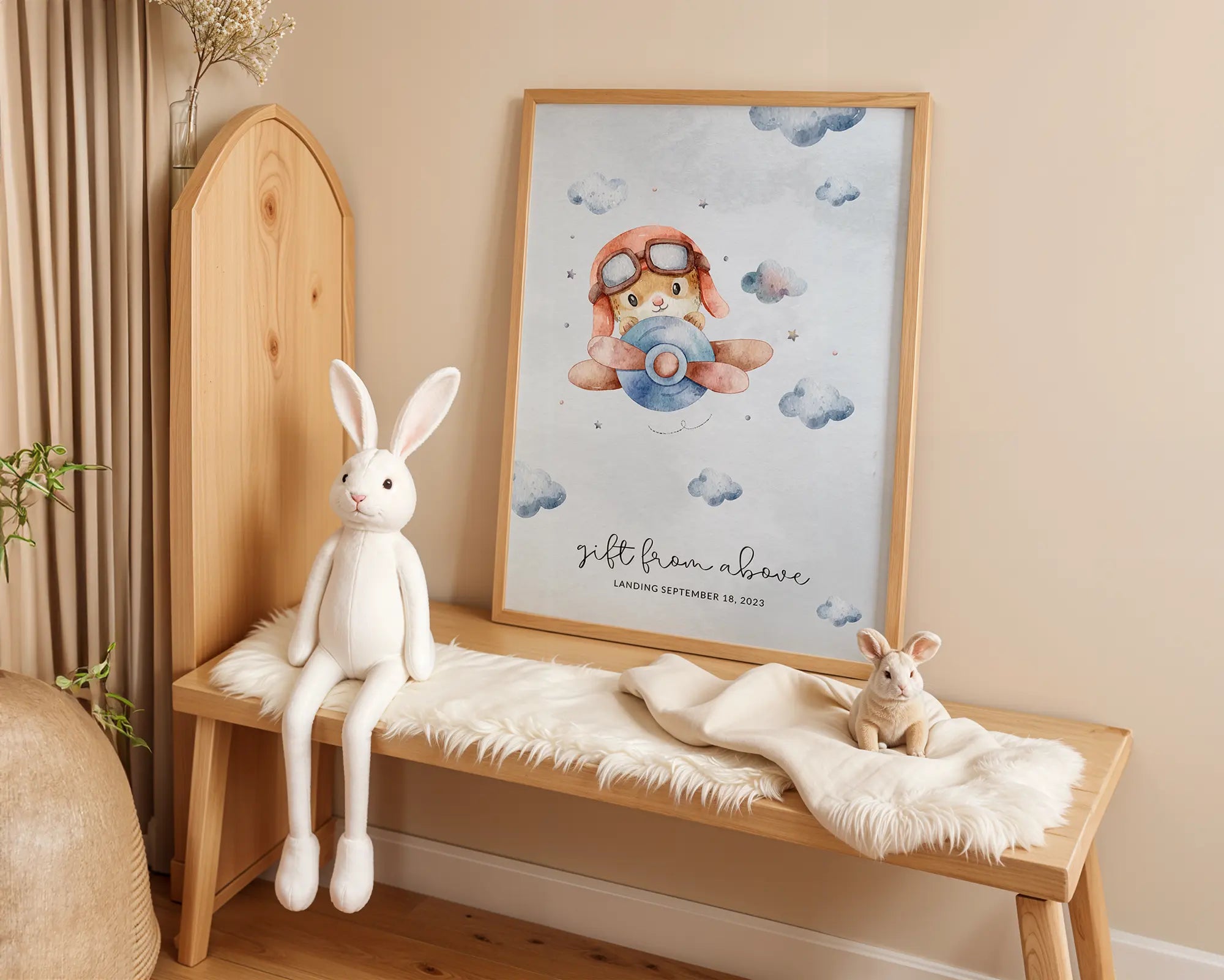 Playroom Ideas | Vintage Airplane Nursery Print | Pilot Bunny Wall Art wall art print, modern home decor, unframed artwork by Nomad & Nest