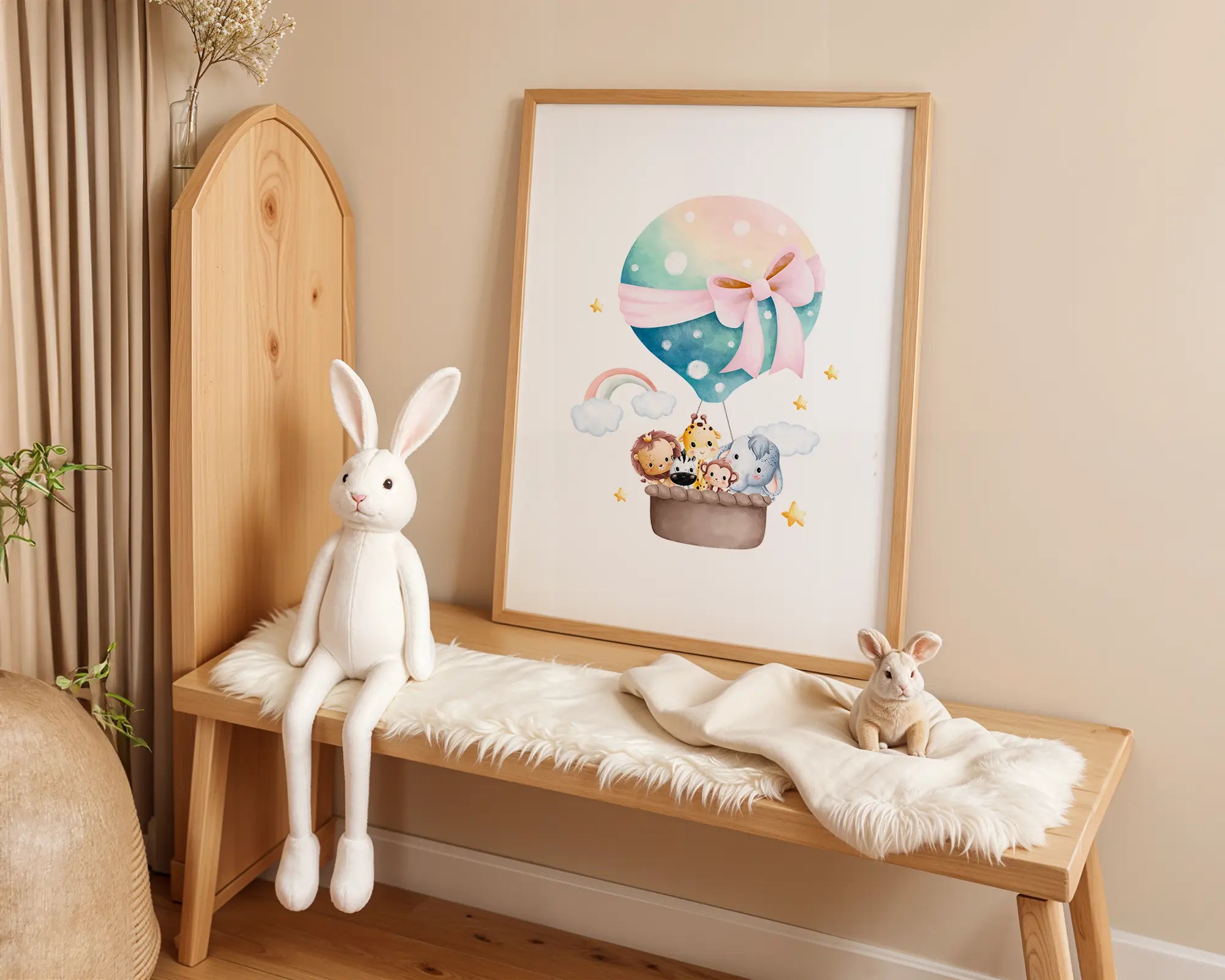 Playroom Ideas | Pink Balloon Nursery Art | Safari Animal Wall Print wall art print, modern home decor, unframed artwork by Nomad & Nest