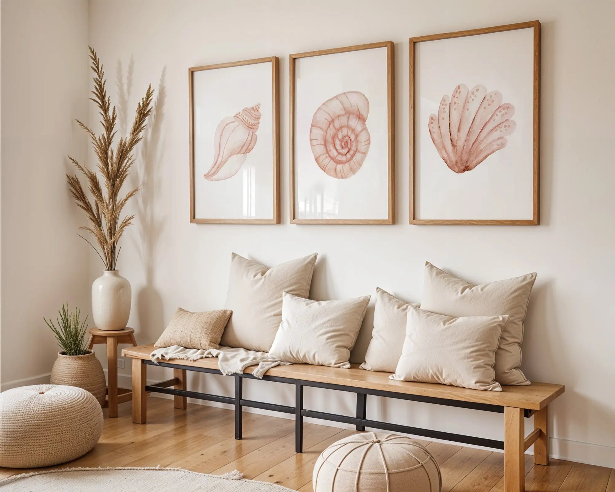 Colourful Prints | Coastal Seashell Watercolour Art Print Set | Pink Beach House Decor (Set of 3) wall art print, modern home decor, unframed artwork by Nomad & Nest