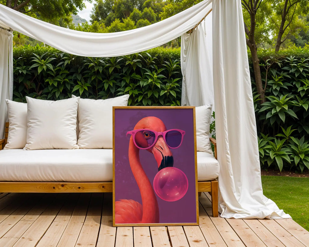 Colourful Prints | Funky Flamingo Art Print | Bubblegum, Pink Glasses, Bold Decor wall art print, modern home decor, unframed artwork by Nomad & Nest