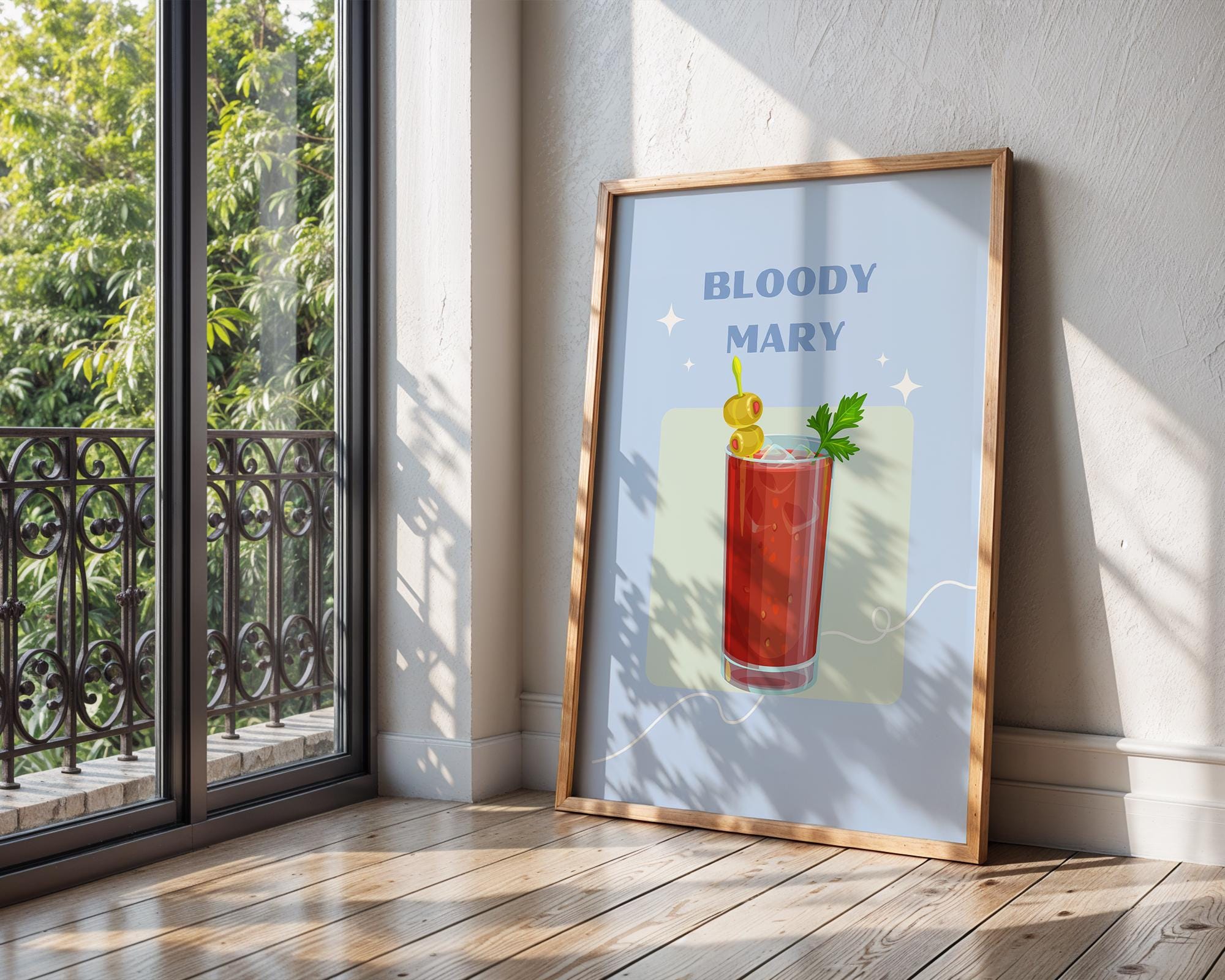 Retro Bloody Mary Cocktail Print | Classic Bar Cart Illustration wall art print, modern home decor, unframed artwork by Nomad & Nest