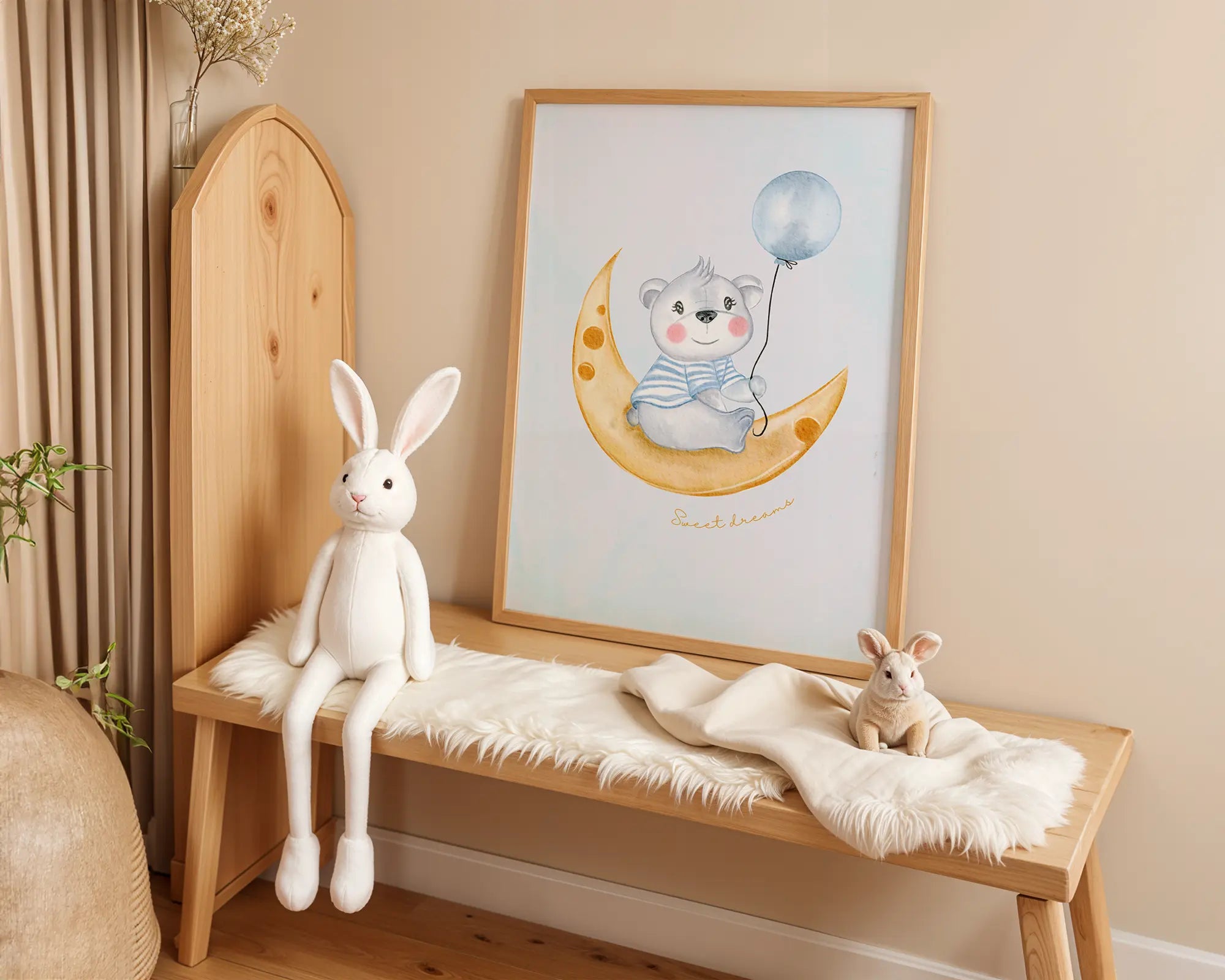 Playroom Ideas | Bear Moon Nursery Art | Sweet Dreams Baby Wall Print wall art print, modern home decor, unframed artwork by Nomad & Nest
