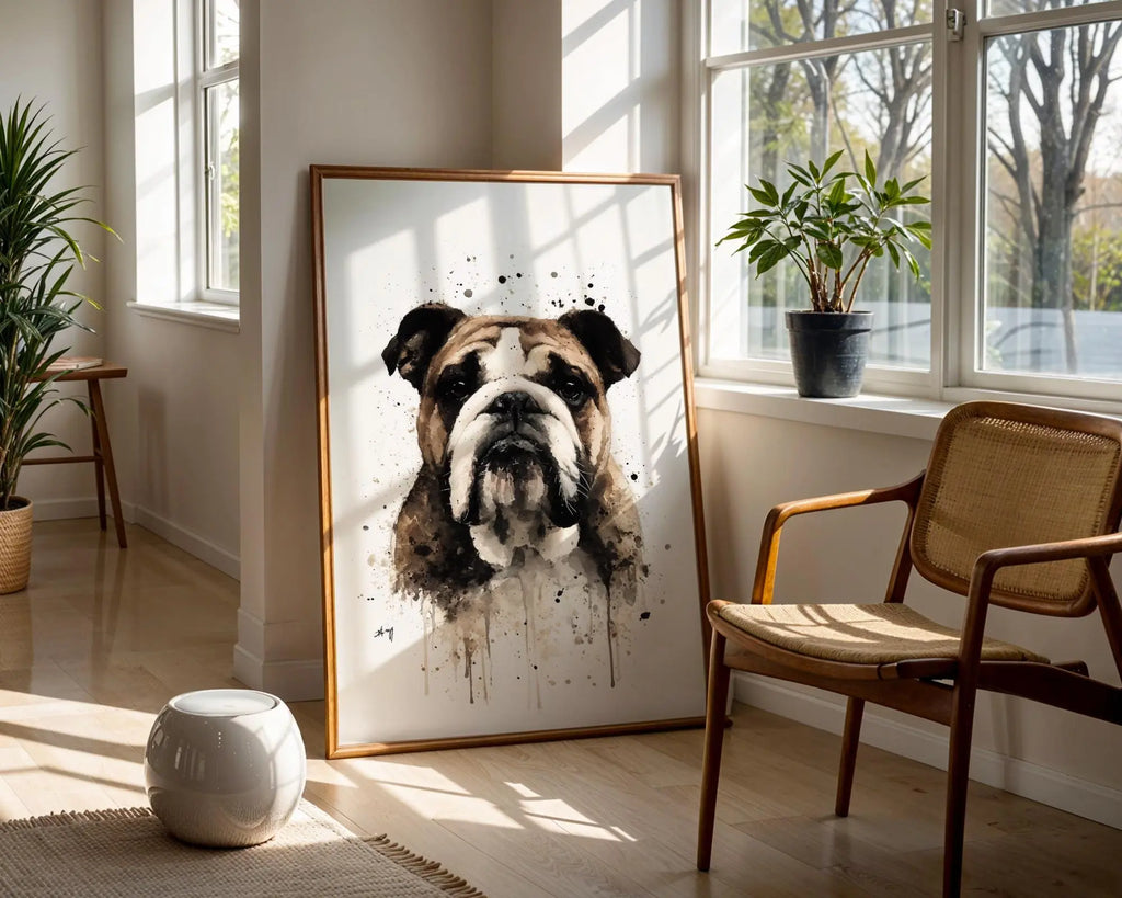 English Bulldog Watercolour Print | Dog Portrait Wall Art wall art print, modern home decor, unframed artwork by Nomad & Nest