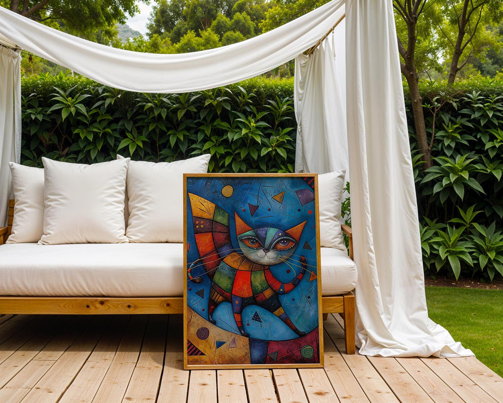 Abstract Cat Art Print | Colourful Geometric Feline Home Decor wall art print, modern home decor, unframed artwork by Nomad & Nest