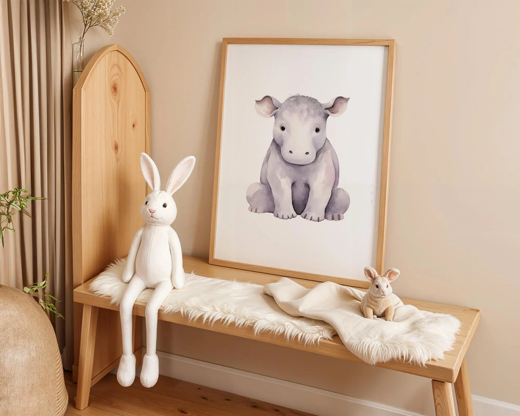 Playroom Ideas | Hippo Nursery Wall Art | Safari Animal Baby Illustration wall art print, modern home decor, unframed artwork by Nomad & Nest