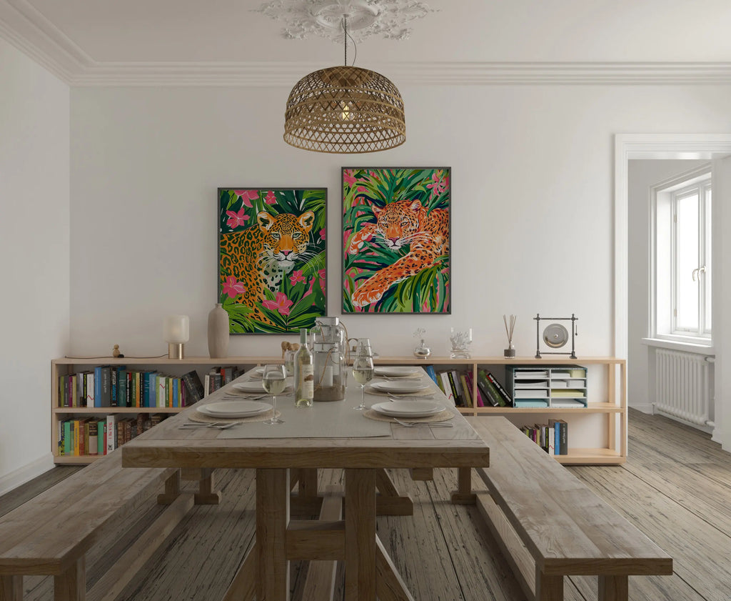 Colourful Prints | Leopard Print Set | Bright Jungle Safari Art (Set of 2) wall art print, modern home decor, unframed artwork by Nomad & Nest
