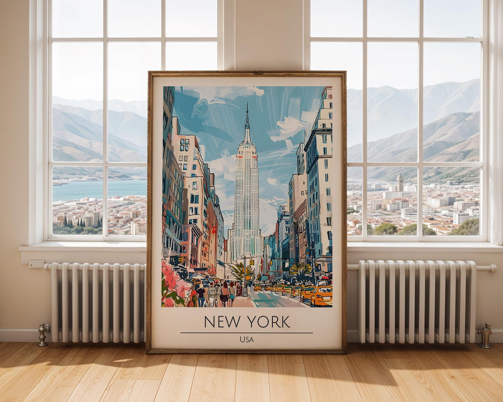 NYC Skyline Travel Poster | Manhattan Architecture Art Print wall art print, modern home decor, unframed artwork by Nomad & Nest