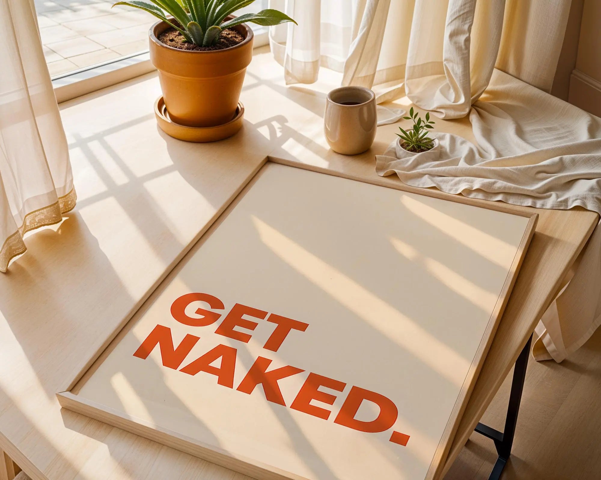 Positive Emotion | Get Naked Wall Art | Bold Modern Typography | Playful Bathroom Decor | Minimal Statement Poster wall art print, modern home decor, unframed artwork by Nomad & Nest