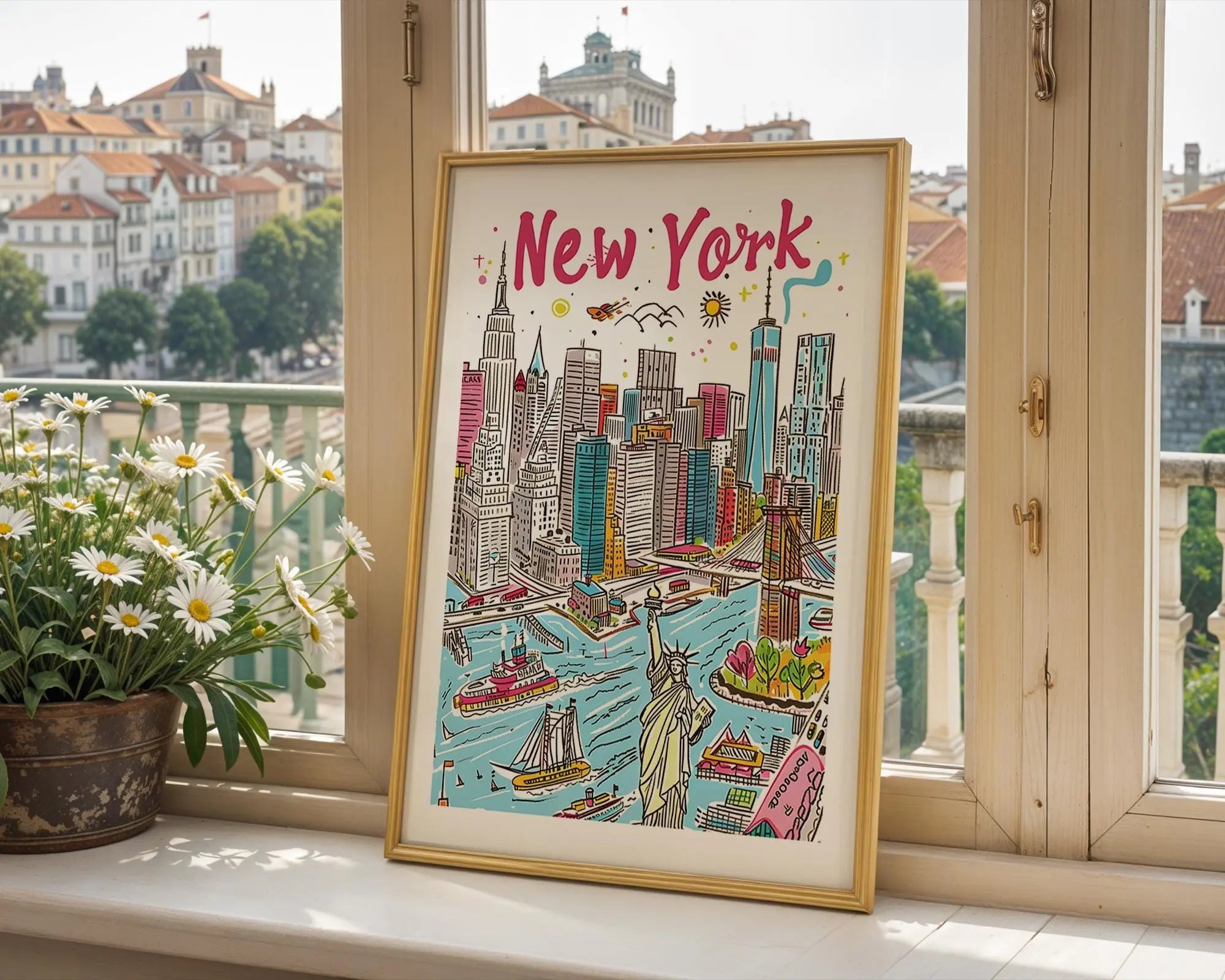 New York Cityscape Poster | Colorful NYC Travel Print wall art print, modern home decor, unframed artwork by Nomad & Nest