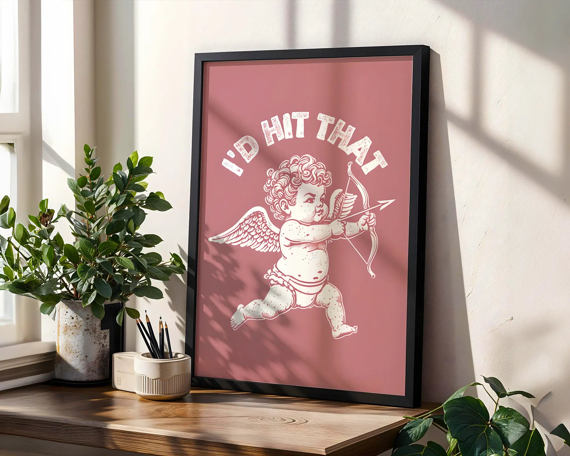 Positive Emotion | I‘d Hit That Cupid Wall Art | Cheeky Love Illustration | Vintage Valentine Poster wall art print, modern home decor, unframed artwork by Nomad & Nest