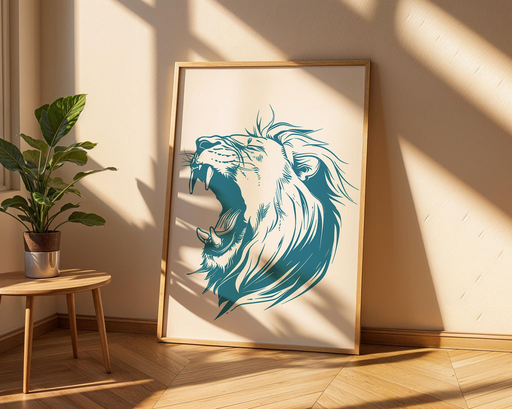Intense Blue Lion Roaring Print, Modern Safari Wall Art wall art print, modern home decor, unframed artwork by Nomad & Nest
