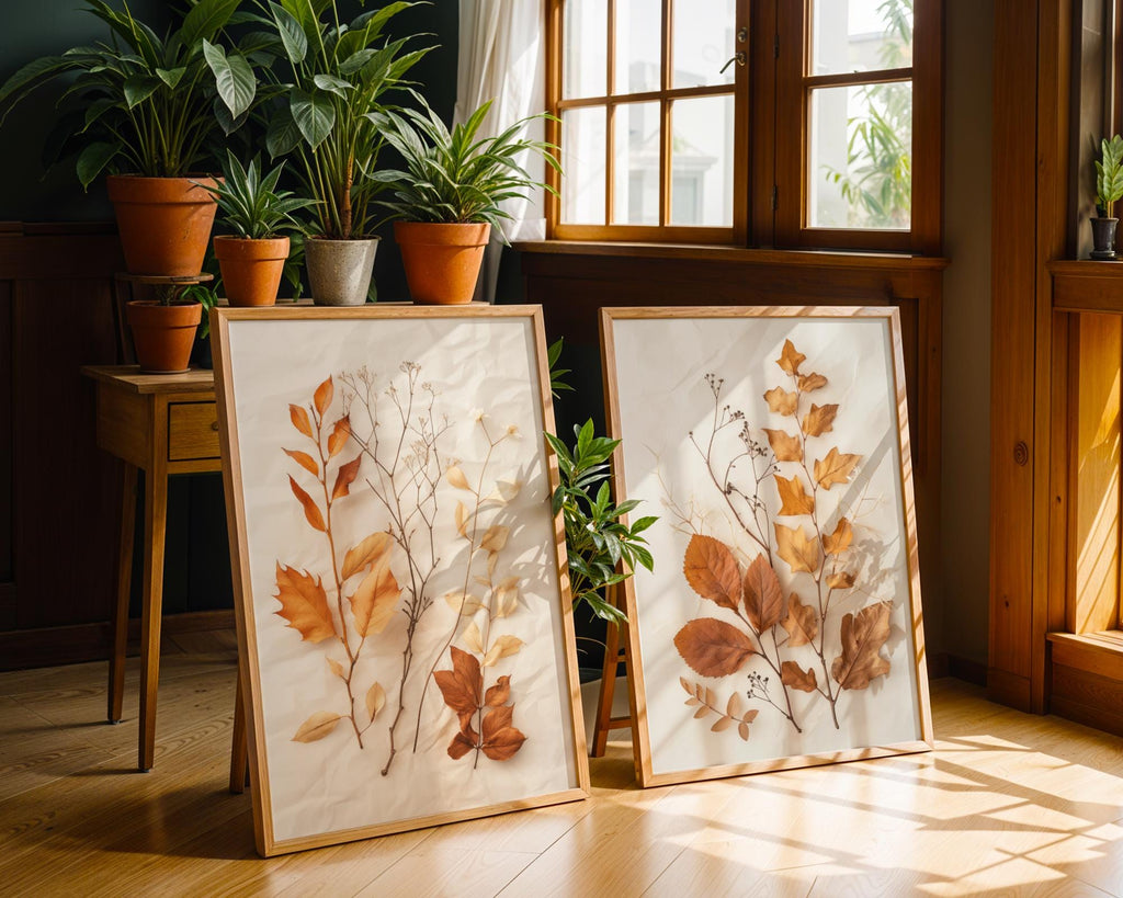 Pressed Leaf Art Print Set | Minimalist Autumn Botanical Decor wall art print, modern home decor, unframed artwork by Nomad & Nest