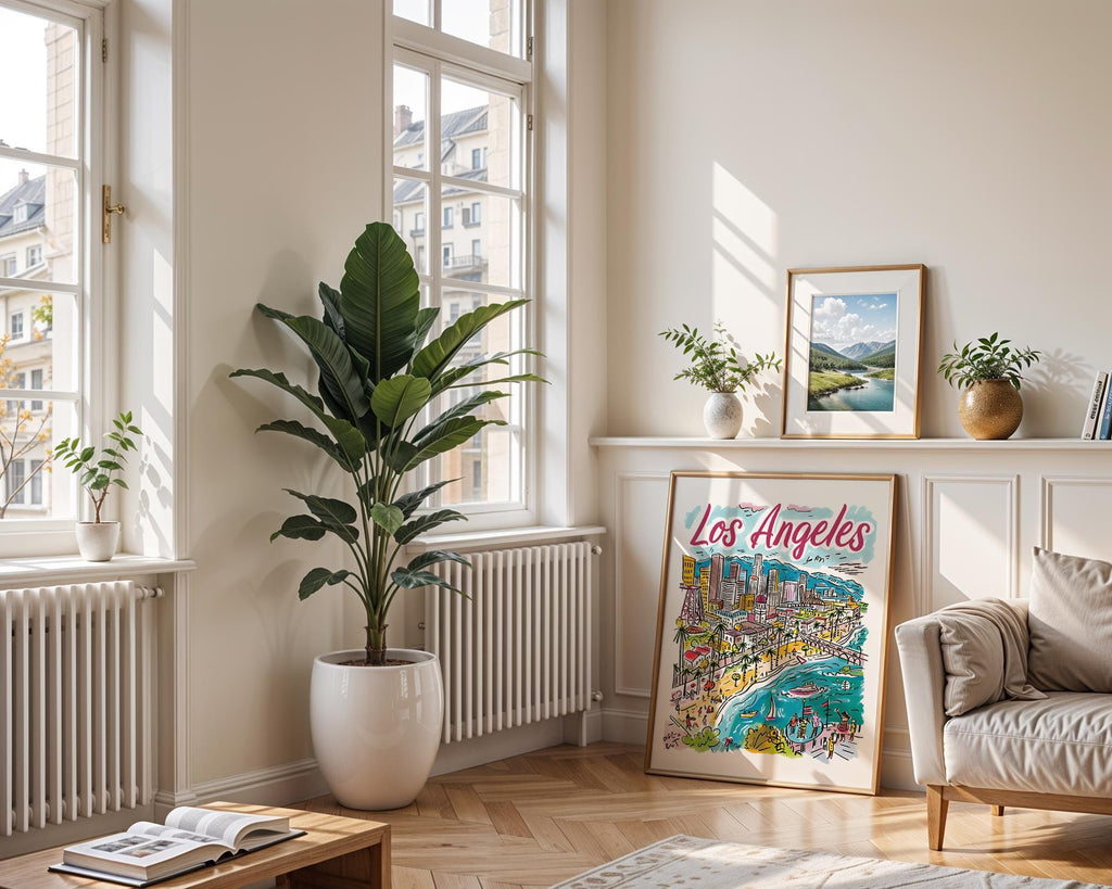 Los Angeles Cityscape Poster | Colorful, Hand-Drawn LA Travel Print wall art print, modern home decor, unframed artwork by Nomad & Nest
