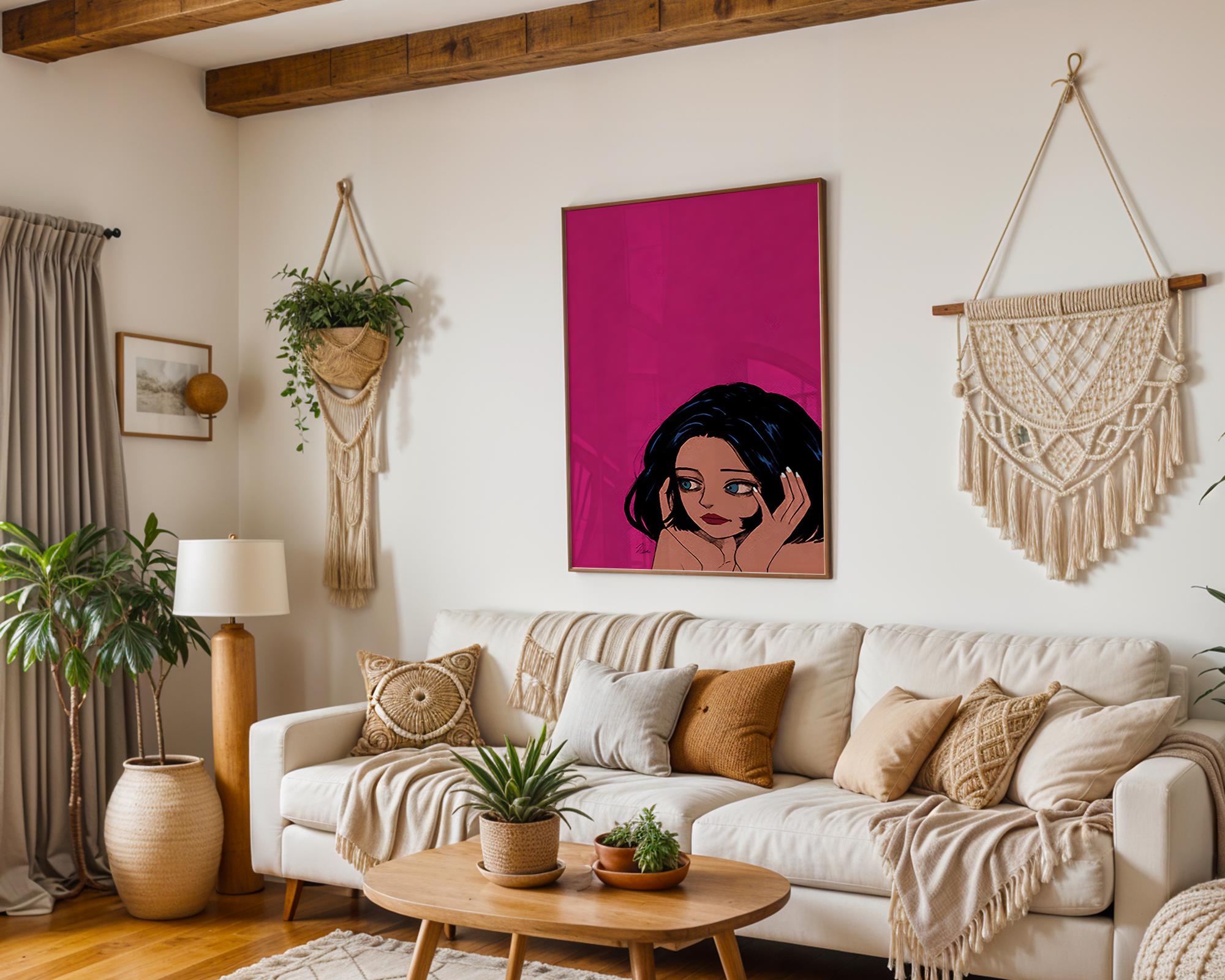 Anime Girl Art Print, Pink Manga Wall Art, Framed Illustration wall art print, modern home decor, unframed artwork by Nomad & Nest