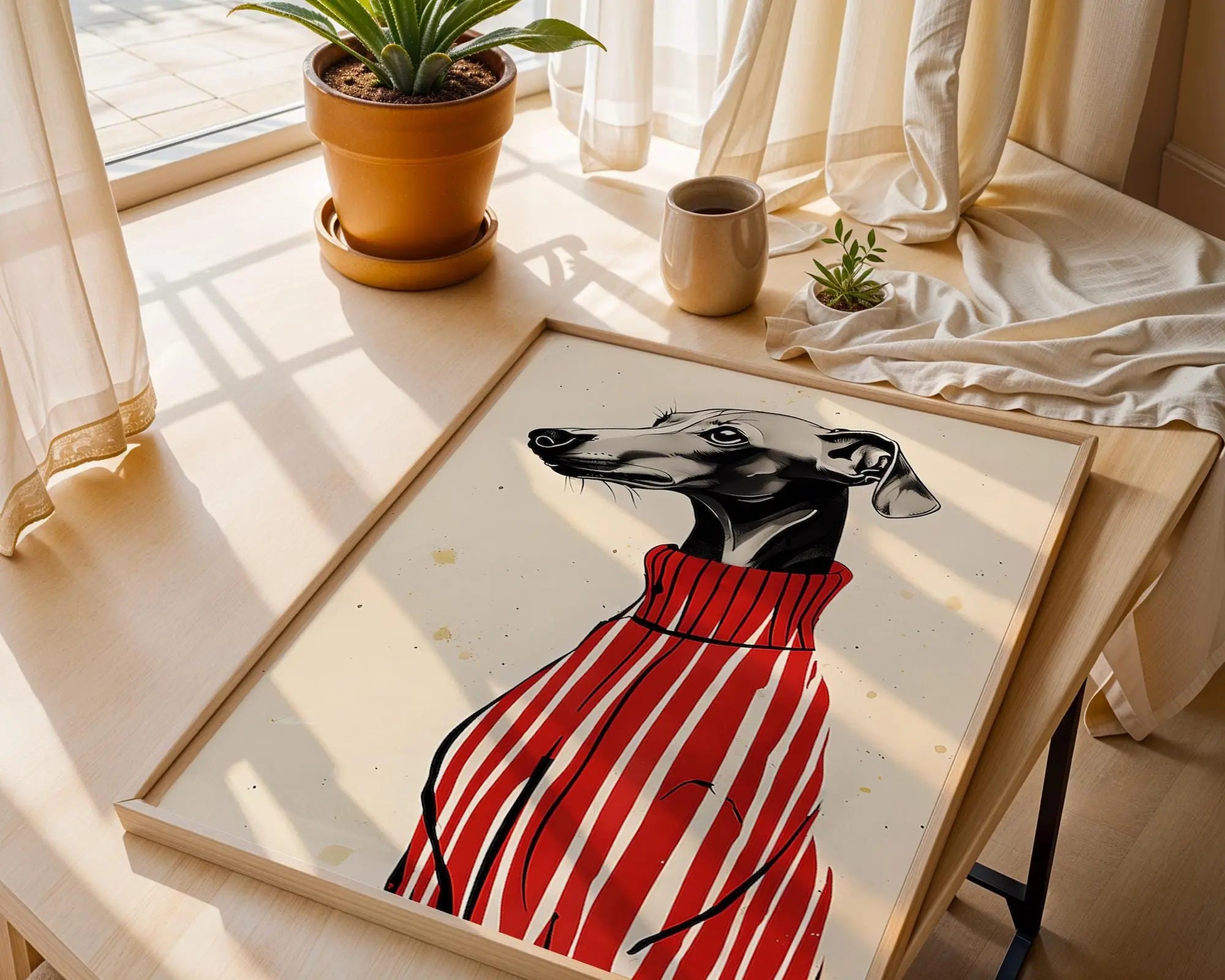 Positive Emotion | Greyhound Dog Wall Art | Stylish Pet Illustration | Modern Animal Decor Print wall art print, modern home decor, unframed artwork by Nomad & Nest