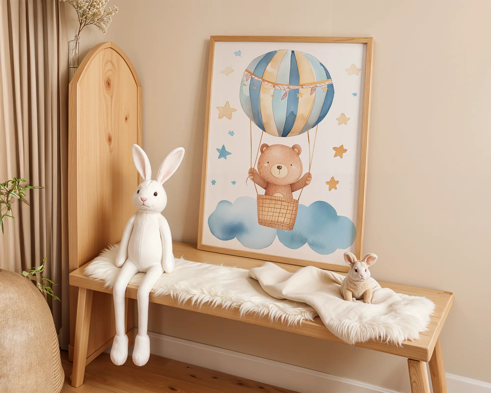 Playroom Ideas | Bear Hot Air Balloon Nursery Print | Boho Sky Wall Art wall art print, modern home decor, unframed artwork by Nomad & Nest
