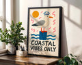 Positive Emotion | Coastal Vibes Only Wall Art | Playful Seagull Illustration | Beach House Deco wall art print, modern home decor, unframed artwork by Nomad & Nest