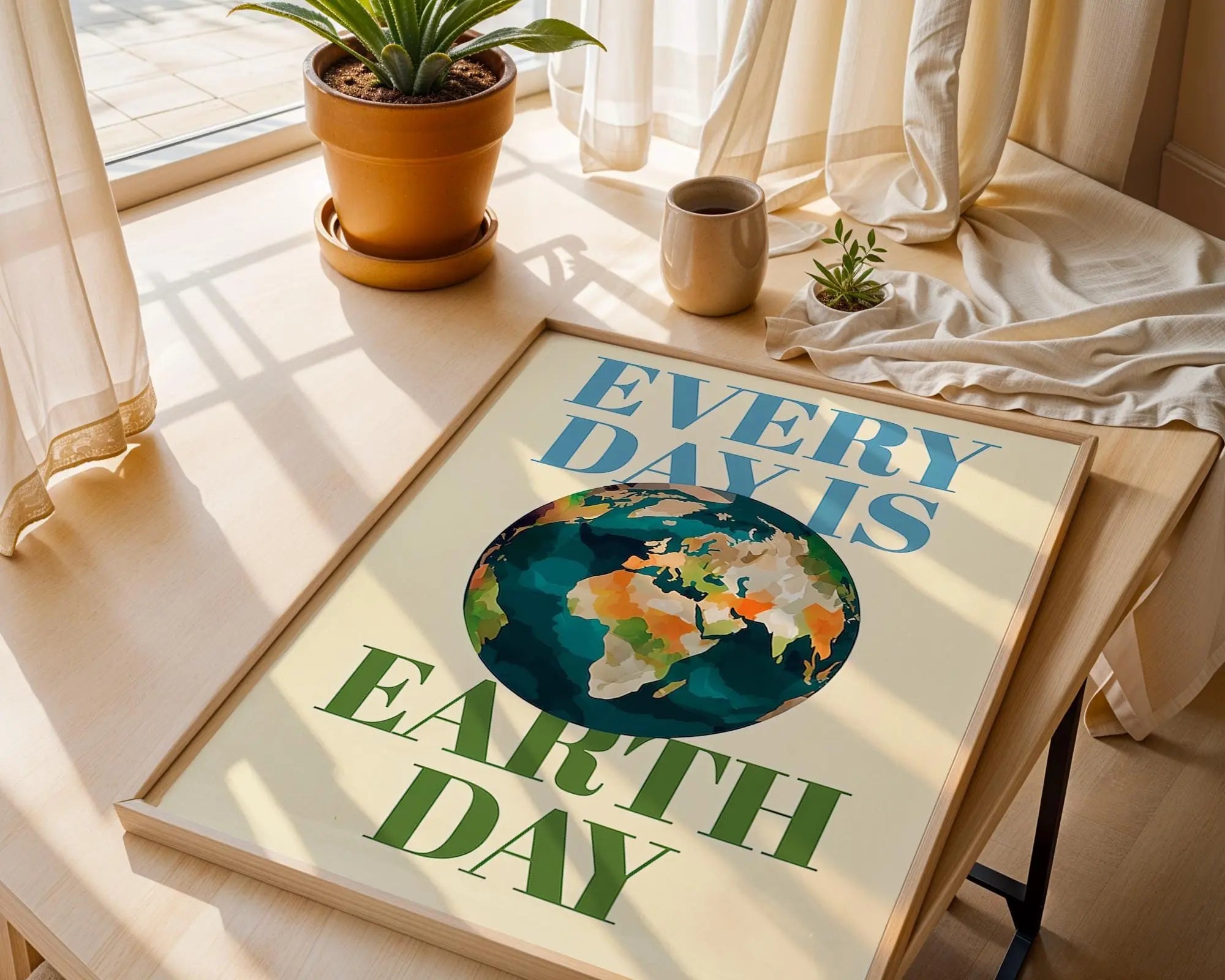 Earth Day Globe Illustration | Eco-Friendly Home Decor Poster wall art print, modern home decor, unframed artwork by Nomad & Nest
