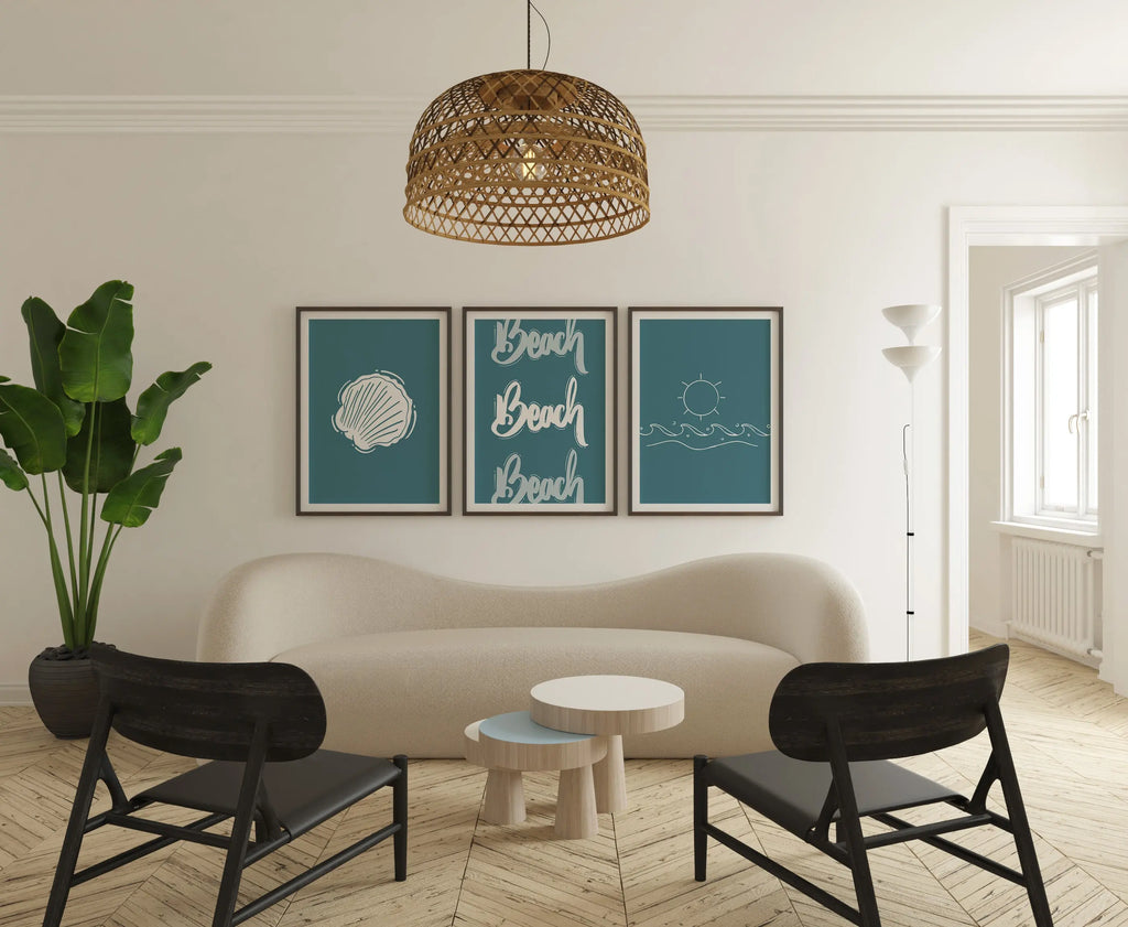 Colourful Prints | Teal Beach Prints Set | Coastal Typography, Shell Art (Set of 3) wall art print, modern home decor, unframed artwork by Nomad & Nest