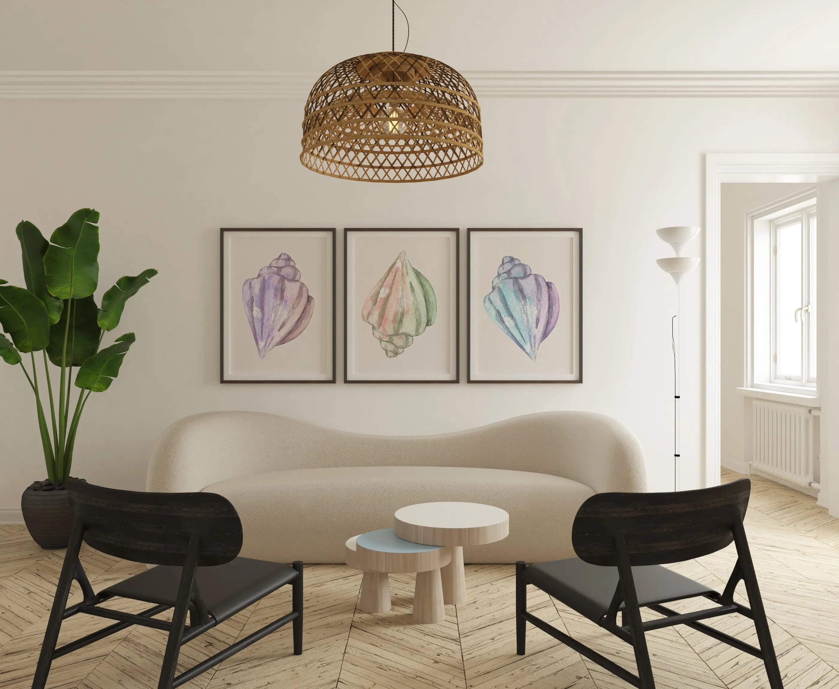 Colourful Prints | Watercolour Seashell Prints | Pastel Coastal Wall Art (Set of 3) wall art print, modern home decor, unframed artwork by Nomad & Nest