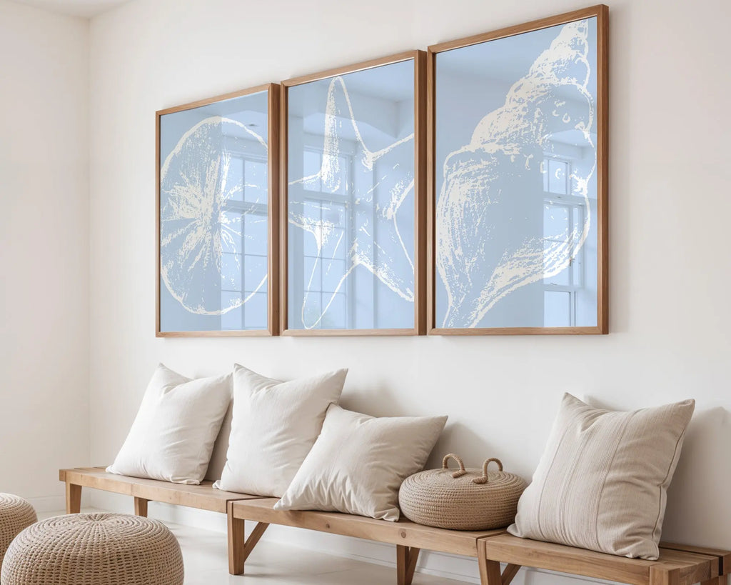 Colourful Prints | Blue Coastal Prints Set | Shell, Starfish, Sand Dollar Seaside Art (Set of 3) wall art print, modern home decor, unframed artwork by Nomad & Nest