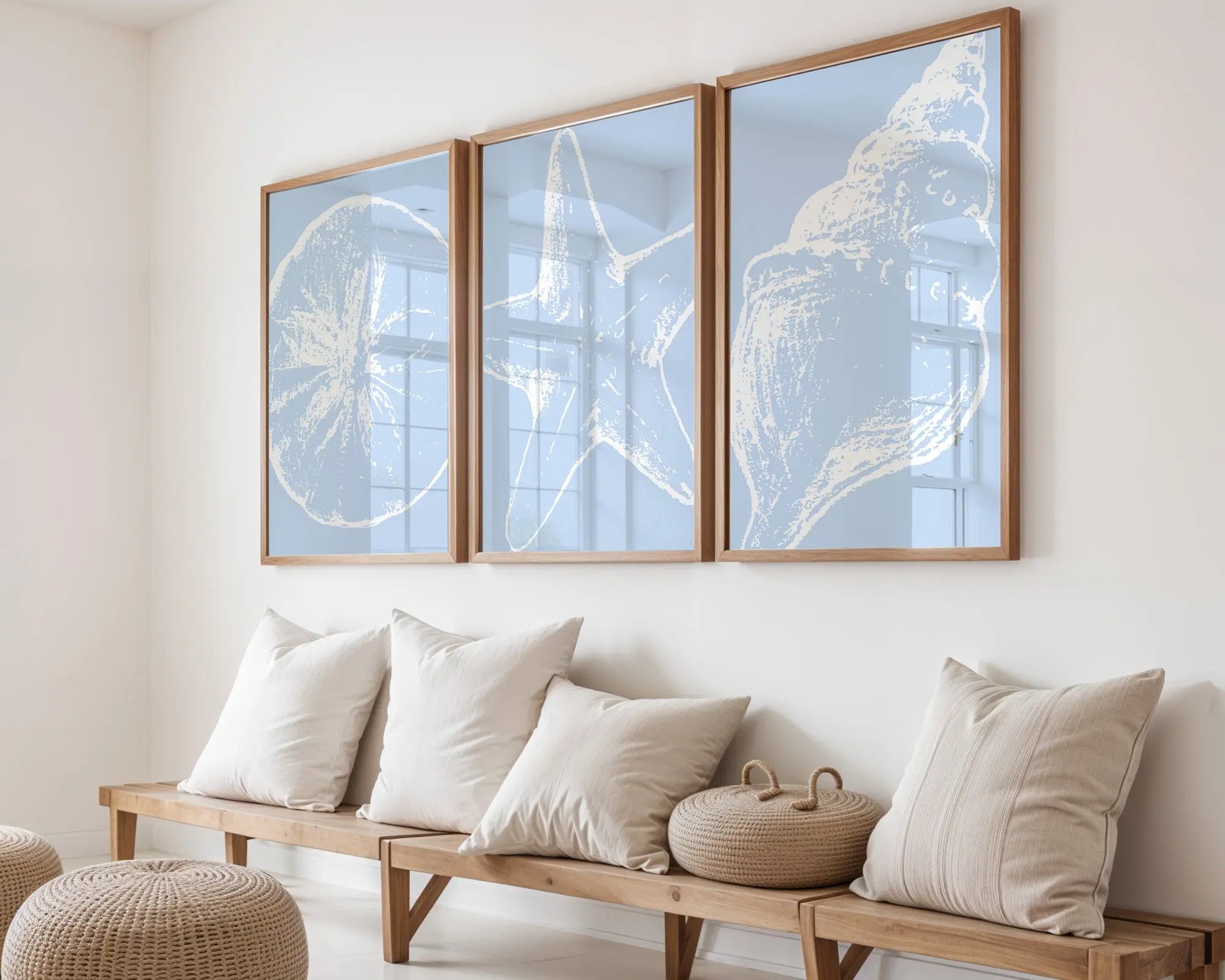 Colourful Prints | Blue Coastal Prints Set | Shell, Starfish, Sand Dollar Seaside Art (Set of 3) wall art print, modern home decor, unframed artwork by Nomad & Nest