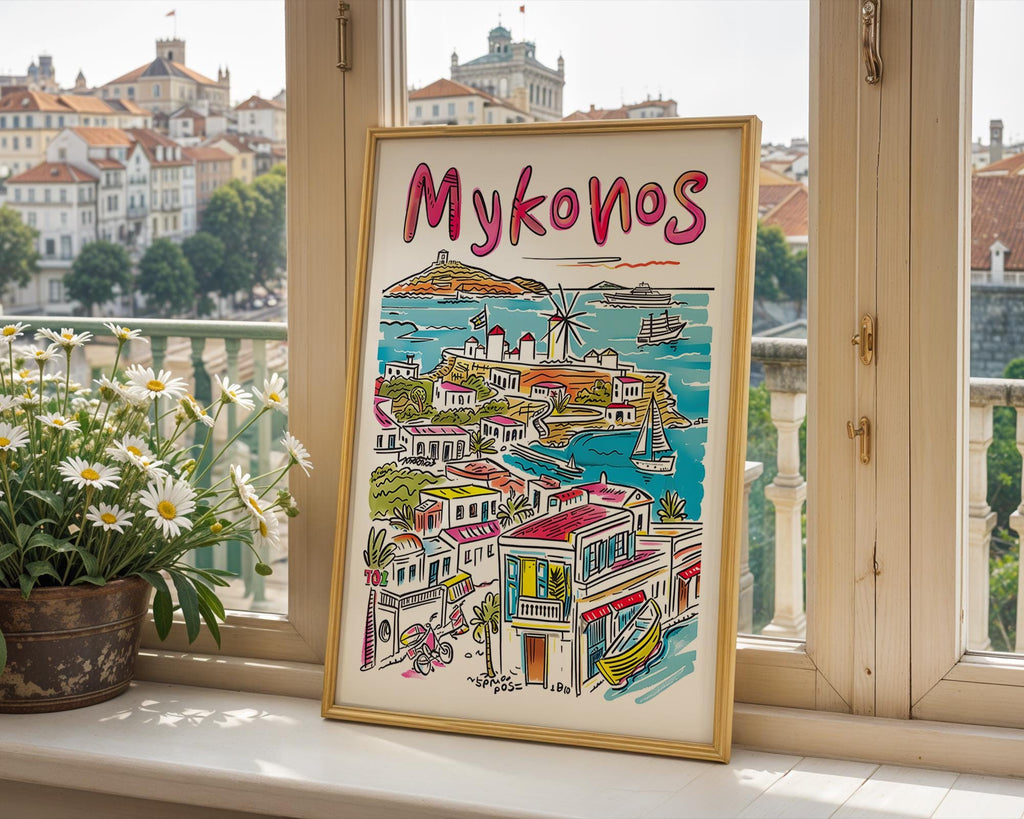 Mykonos Greece Art Print | Coastal Aegean Sea Travel Poster wall art print, modern home decor, unframed artwork by Nomad & Nest
