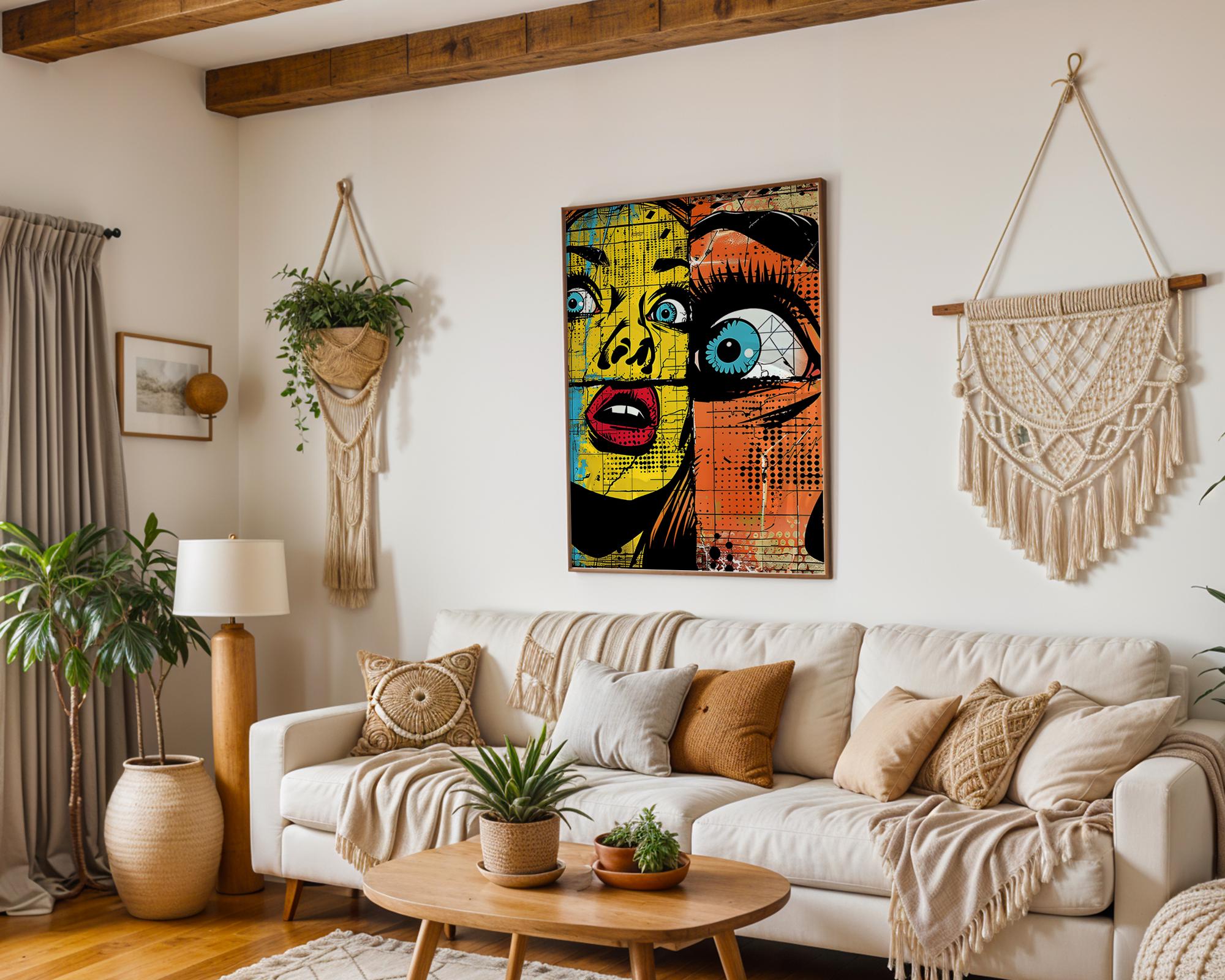 Modern Pop Art | Comic Face Print | Colorful Graffiti wall art print, modern home decor, unframed artwork by Nomad & Nest