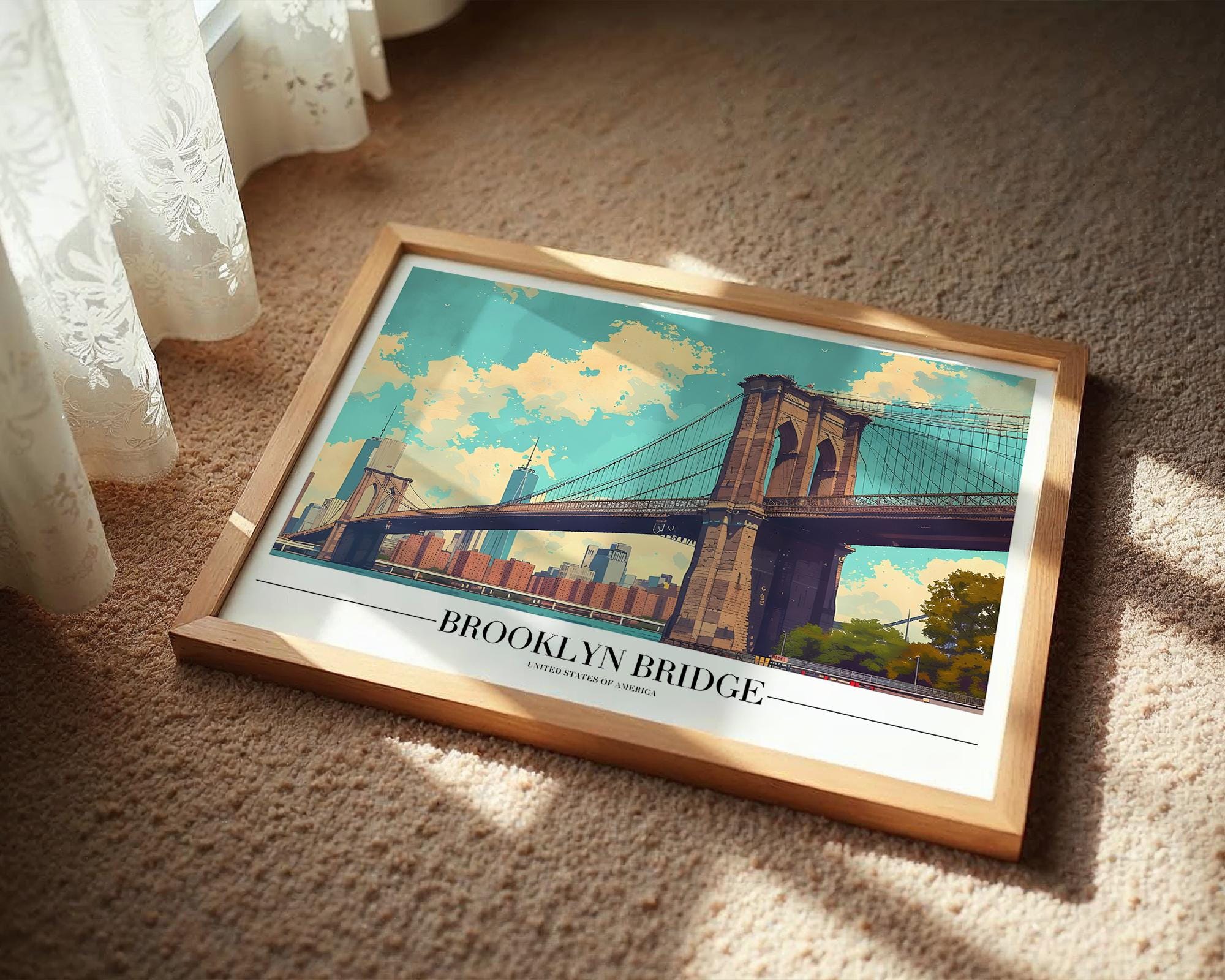 Brooklyn Bridge Art Print | Retro NYC Skyline Poster wall art print, modern home decor, unframed artwork by Nomad & Nest