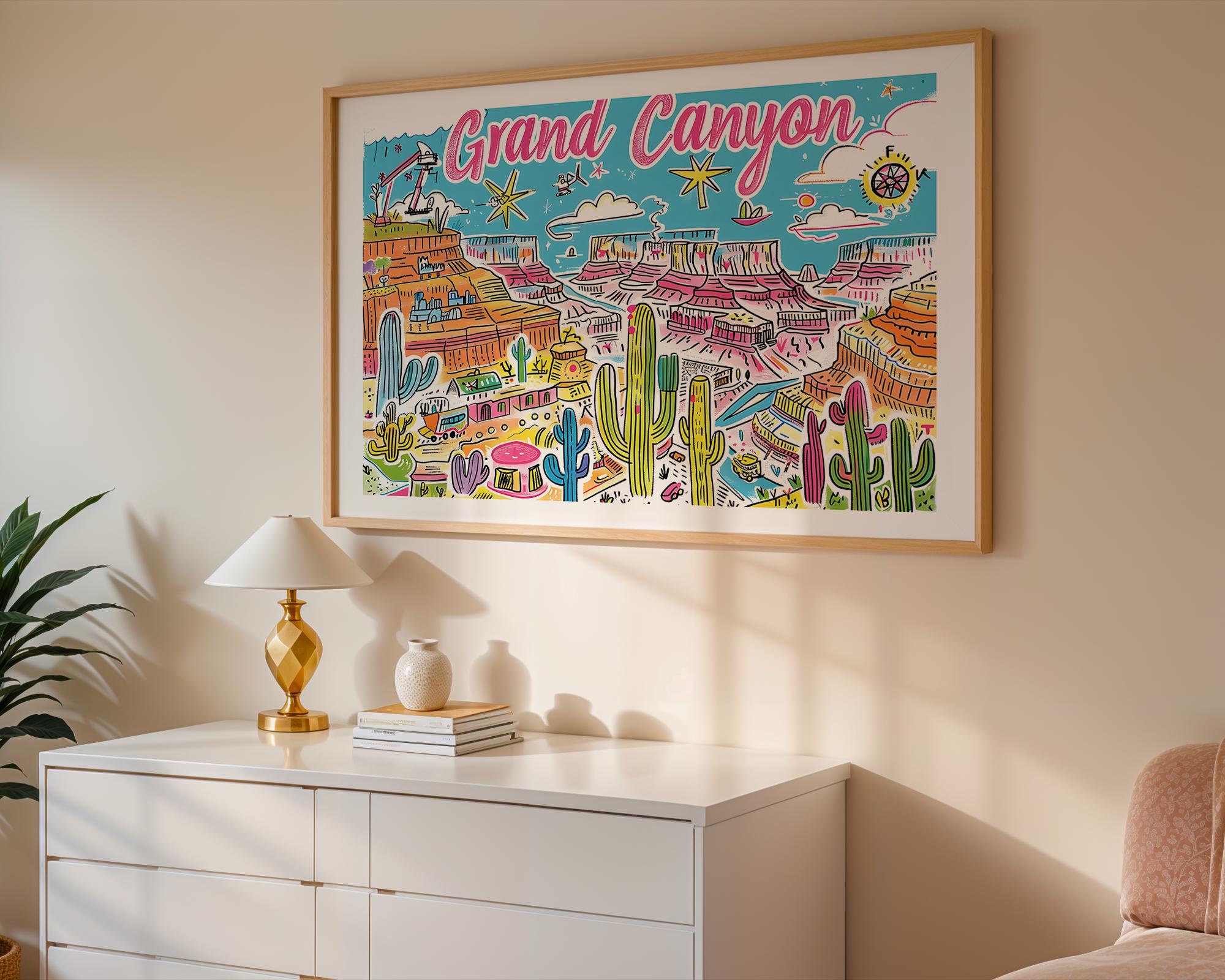 Grand Canyon Art Print | Colorful Arizona Desert Illustration wall art print, modern home decor, unframed artwork by Nomad & Nest
