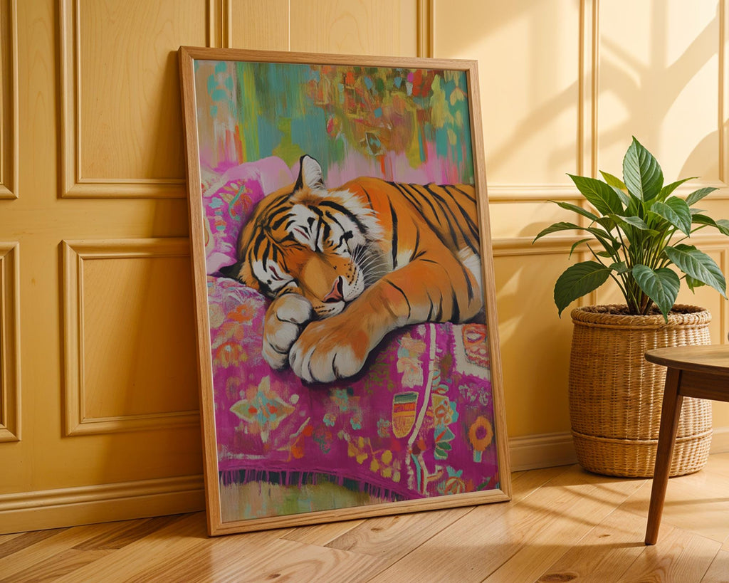 Sleeping Tiger Print | Bohemian Animal Wall Art wall art print, modern home decor, unframed artwork by Nomad & Nest
