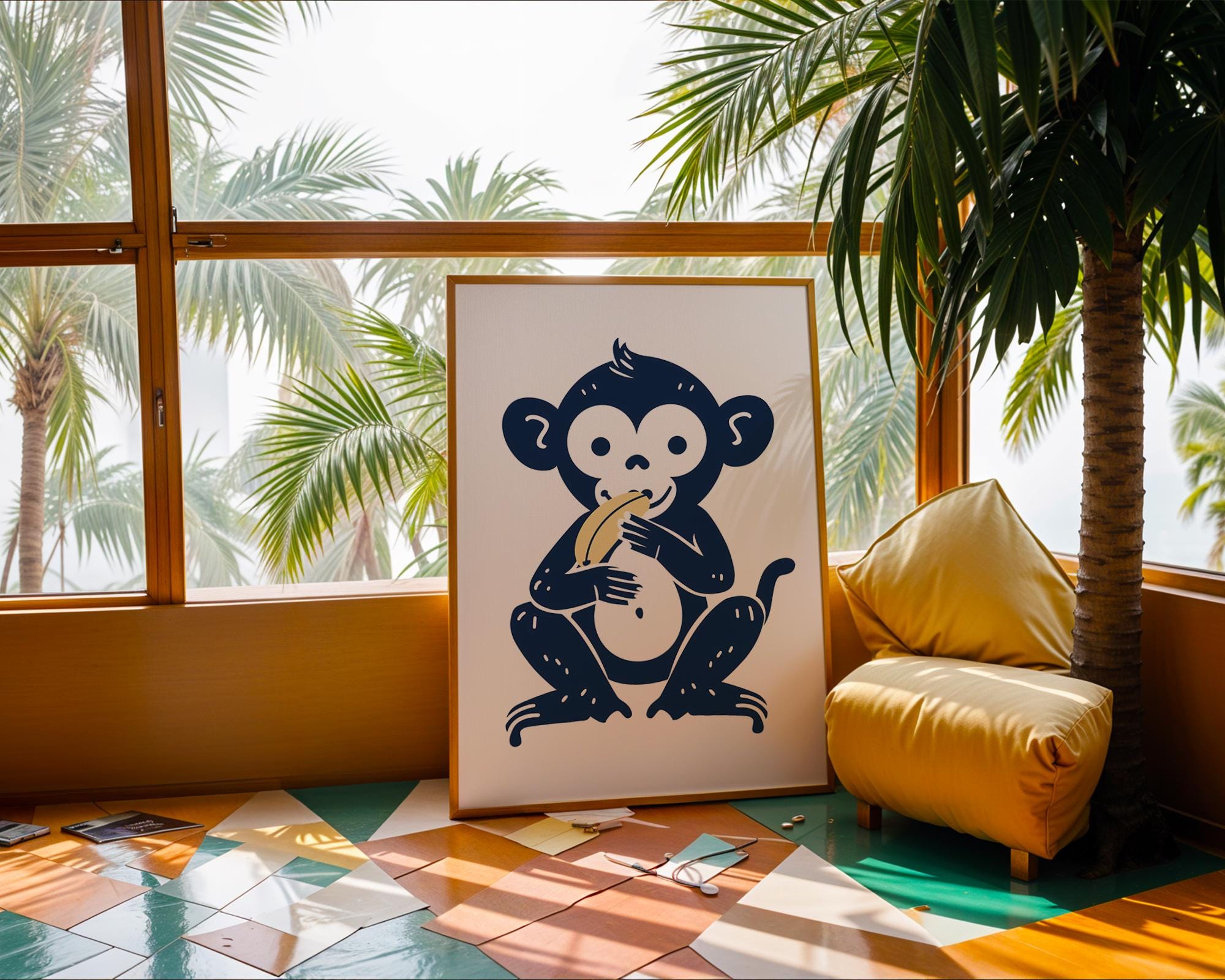 Monkey Wall Art Print | Playful Animal Nursery Decor wall art print, modern home decor, unframed artwork by Nomad & Nest