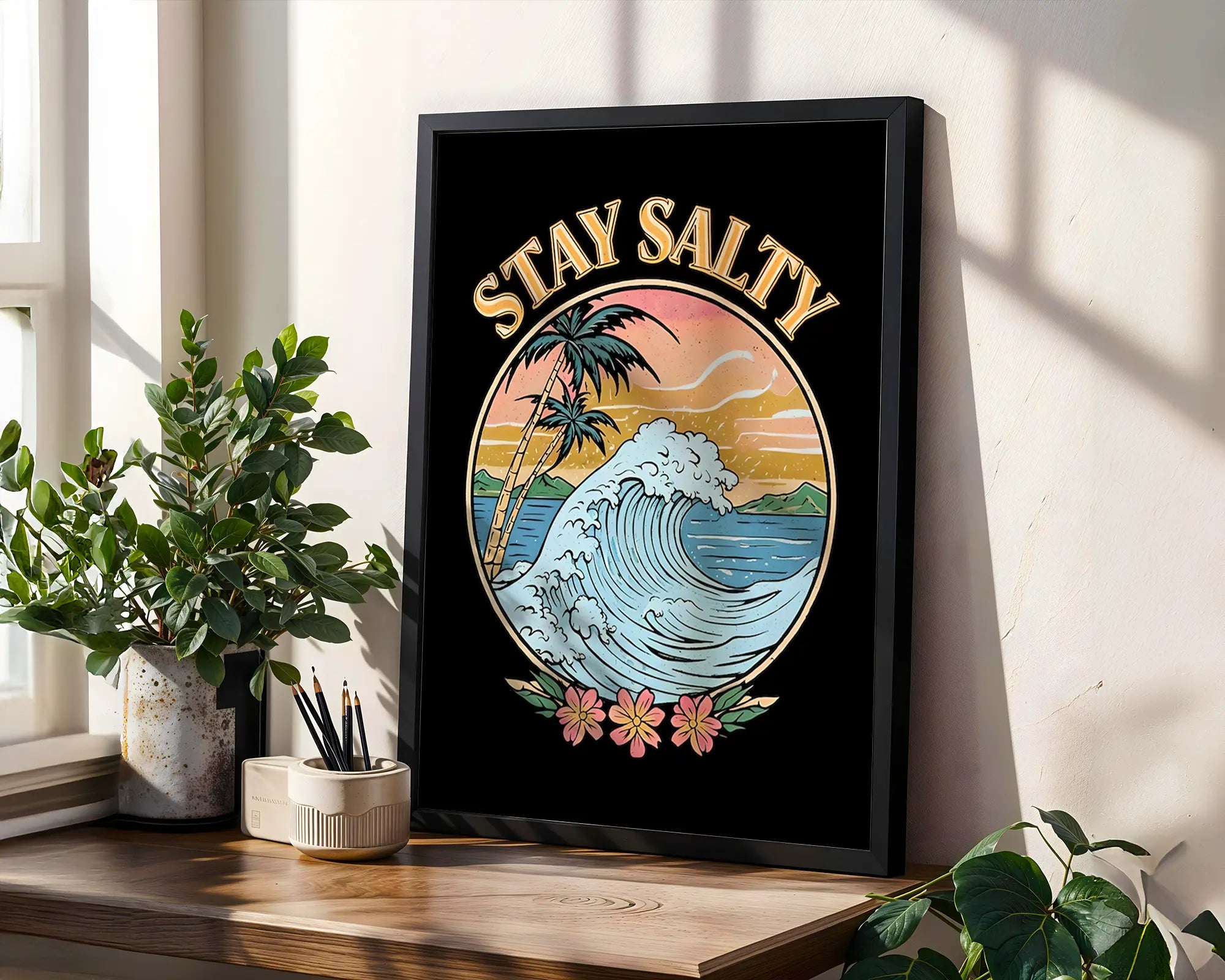 Positive Emotion | Stay Salty Wave Wall Art Print | Coastal Ocean Decor Poster | Beach House Artwork | Summer Surf Vibes Wall Art wall art print, modern home decor, unframed artwork by Nomad & Nest