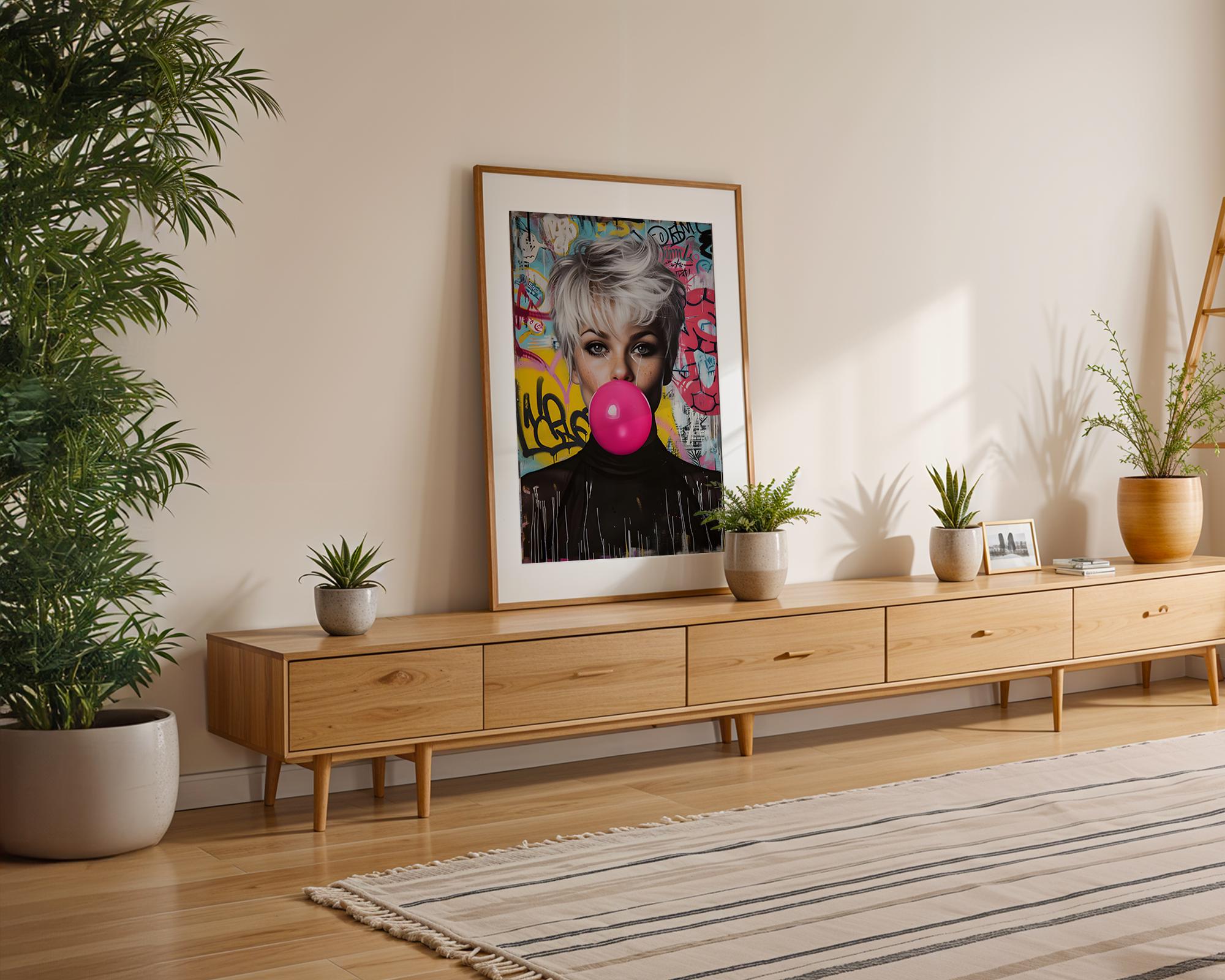 Modern Pop Art | Graffiti  Portrait Print | Blonde Woman, Bubblegum wall art print, modern home decor, unframed artwork by Nomad & Nest