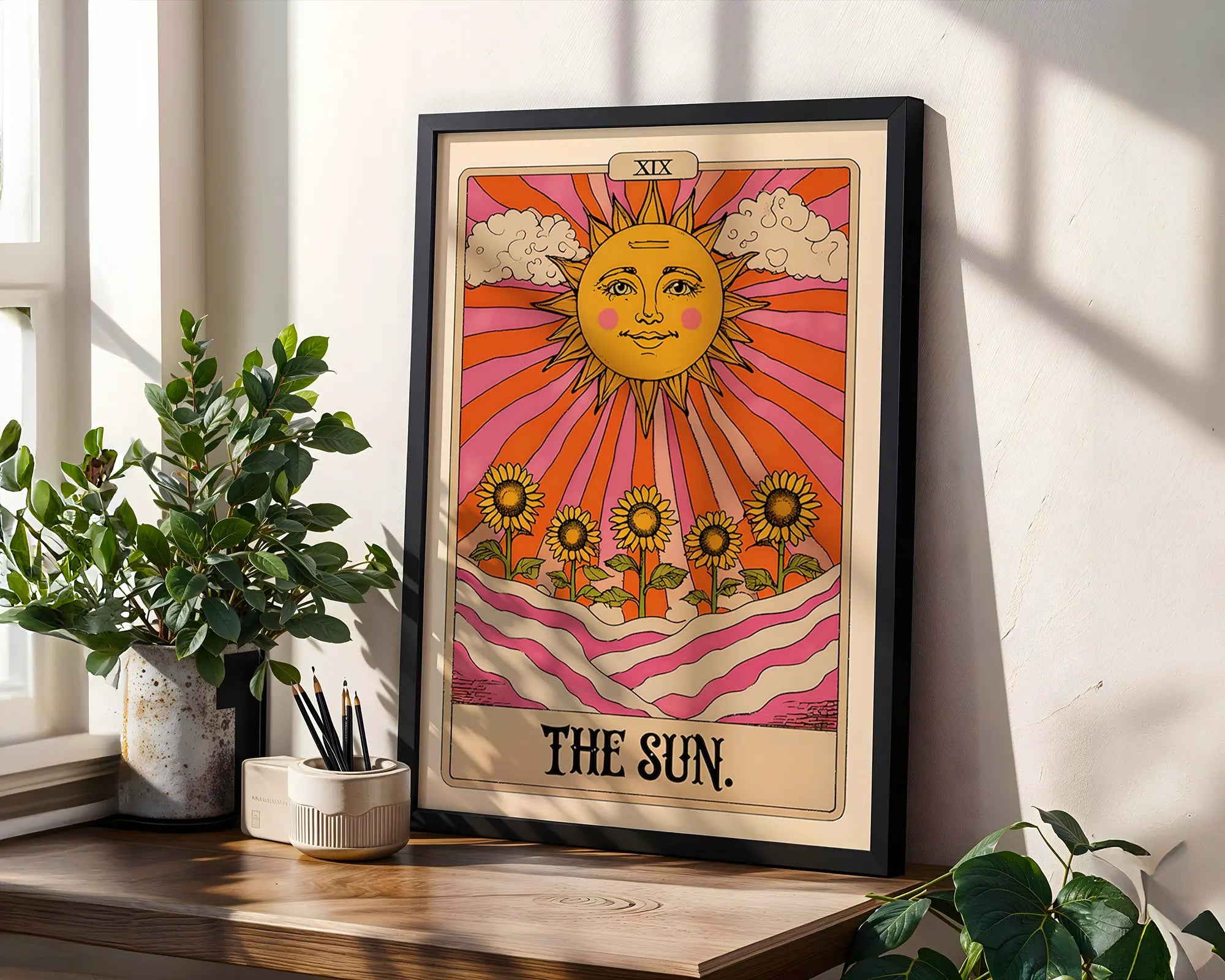 Positive Emotion | The Sun Tarot Card Wall Art | Mystical Boho Tarot Print | Celestial Spiritual Decor | Vintage Tarot Poster wall art print, modern home decor, unframed artwork by Nomad & Nest