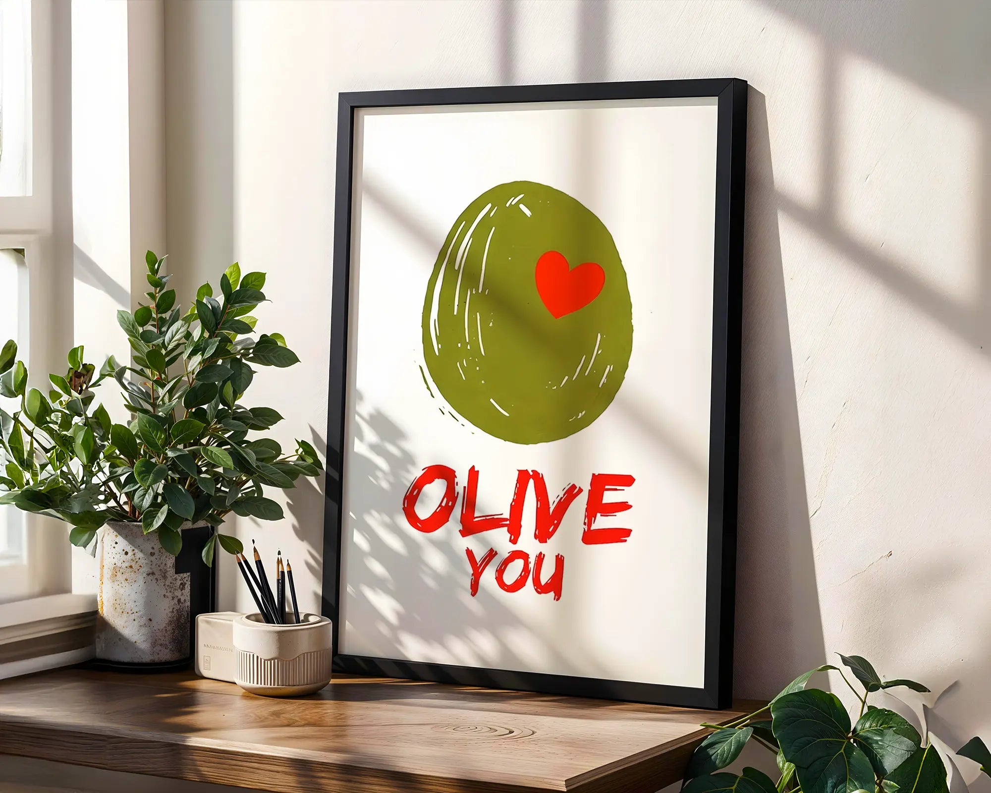Positive Emotion | Olive You Wall Art Print | Funny Kitchen Decor | Food Pun Typography Poster | Modern Mediterranean Wall Art wall art print, modern home decor, unframed artwork by Nomad & Nest