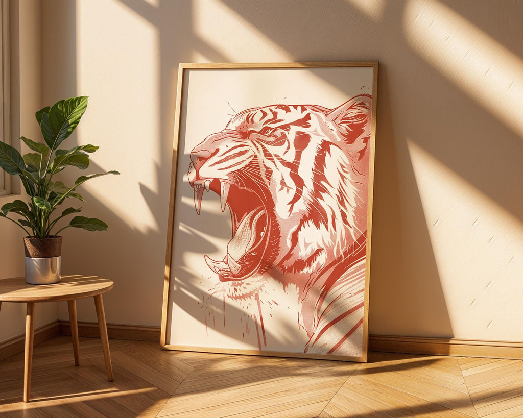 Red Roaring Tiger Art Print, Jungle Nursery Decor wall art print, modern home decor, unframed artwork by Nomad & Nest