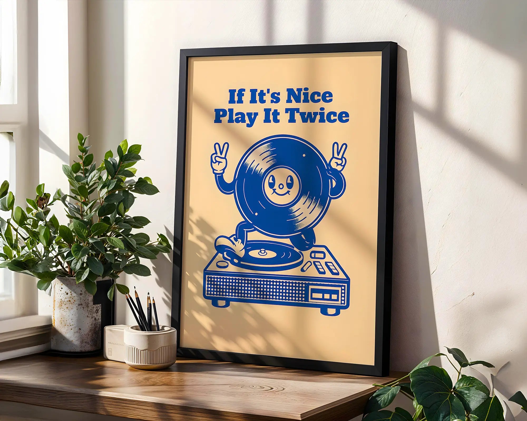 Positive Emotion | If It‘s Nice Play It Twice Wall Art | Music Lover Poster | Vinyl Record Illustration | Retro DJ Decor wall art print, modern home decor, unframed artwork by Nomad & Nest