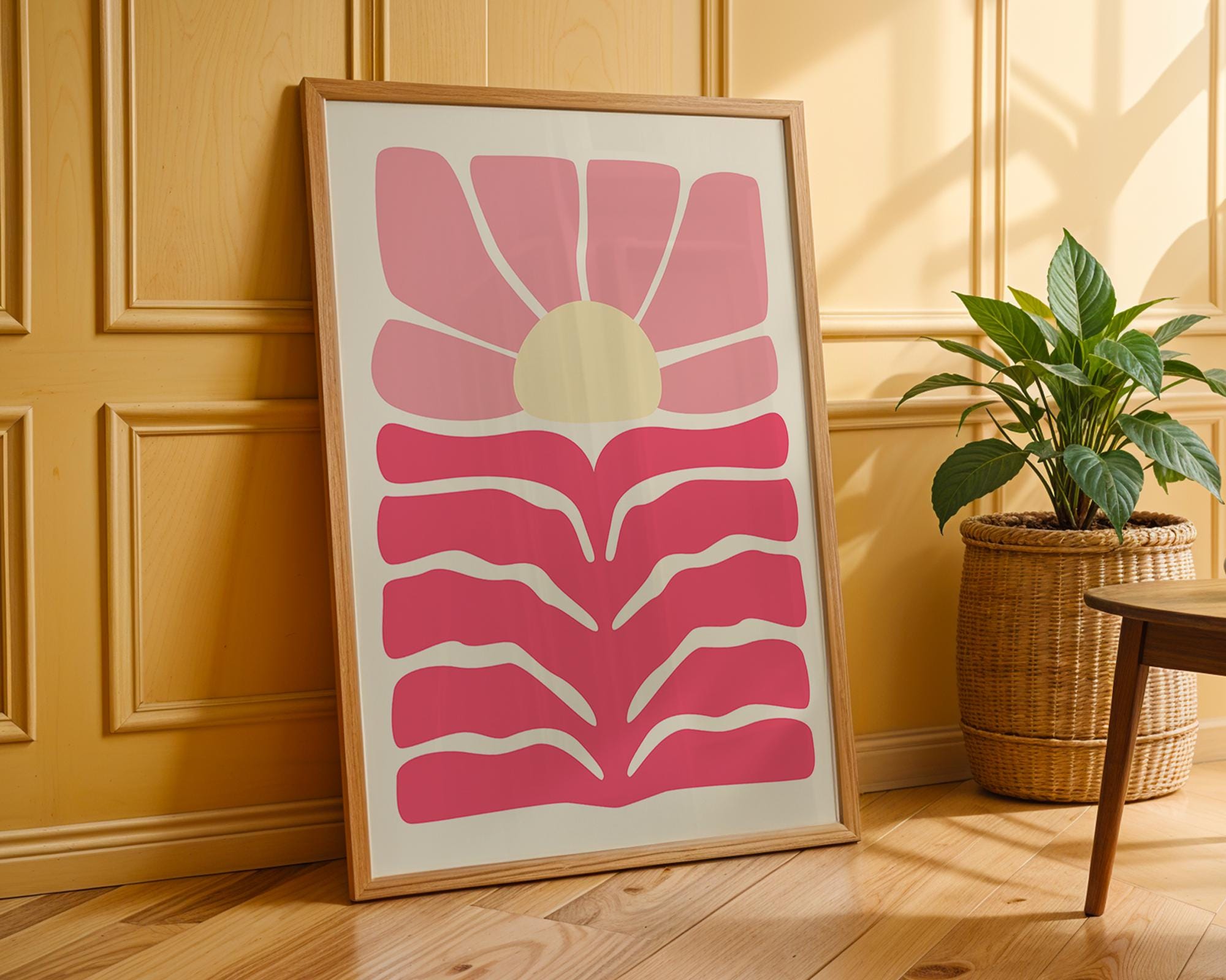 Abstract Pink Flower Print | Mid Century Modern Sunset Poster wall art print, modern home decor, unframed artwork by Nomad & Nest