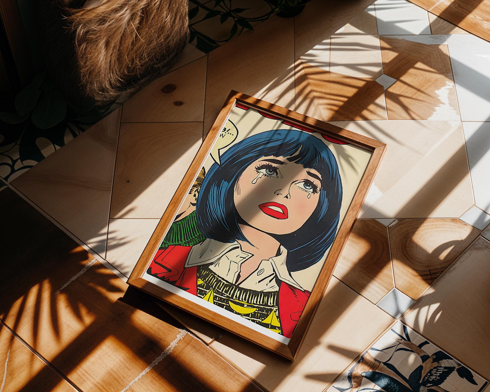 Modern Pop Art | Crying Comic Book Girl  Print | Retro   Decor wall art print, modern home decor, unframed artwork by Nomad & Nest