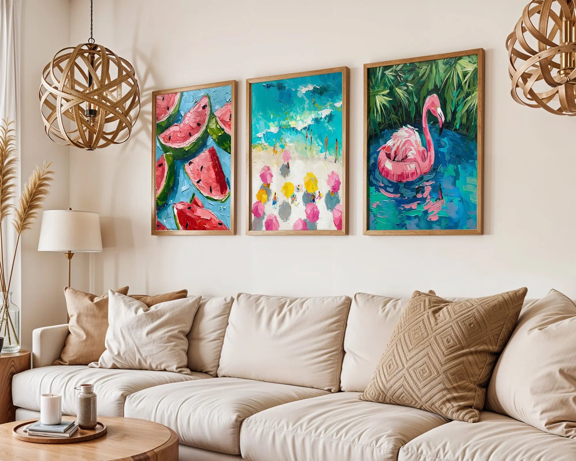 Colourful Prints | Summer Fruit & Flamingo Art Print Set | Mediterranean Wall DŽcor (Set of 3) wall art print, modern home decor, unframed artwork by Nomad & Nest