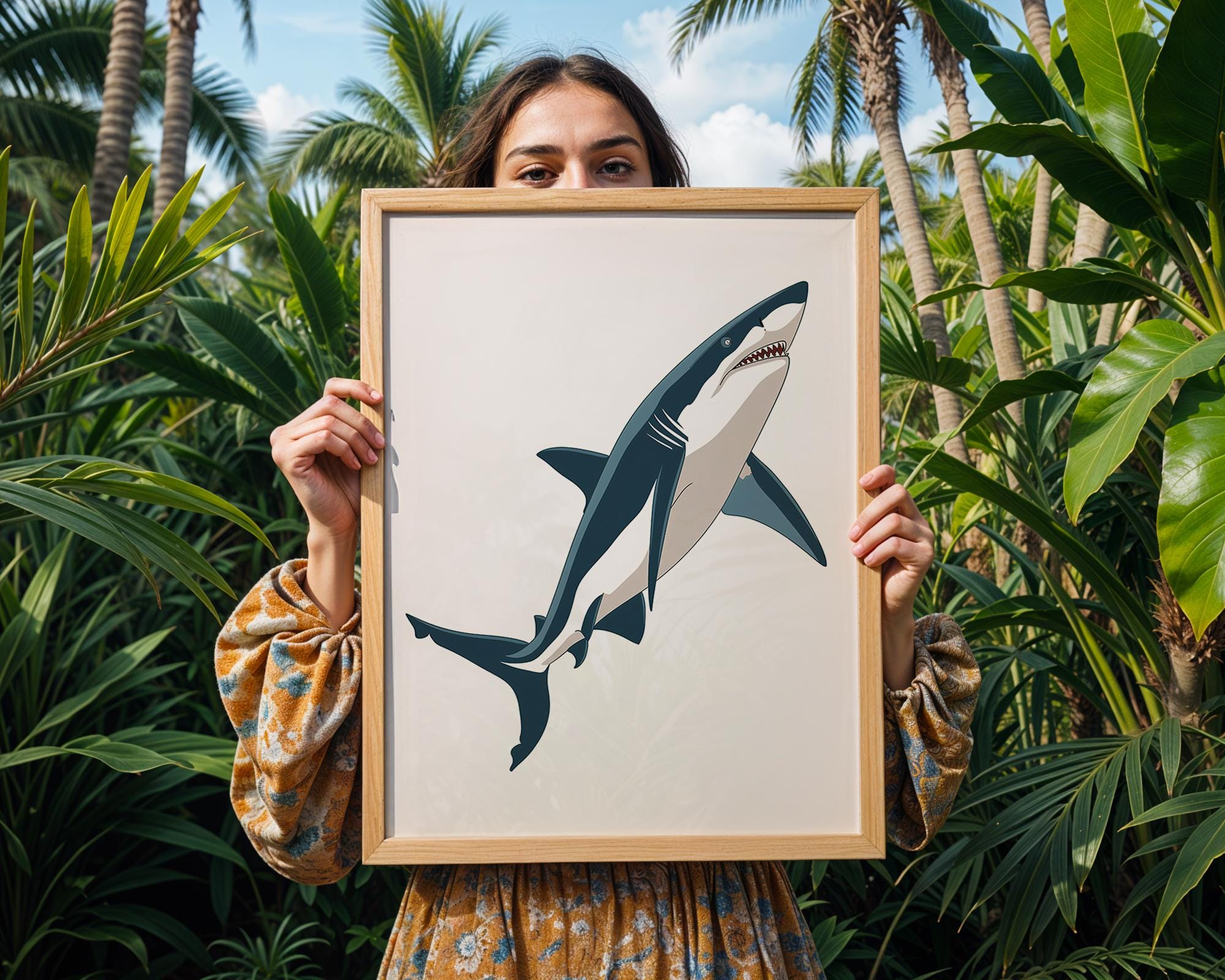 Modern Blue Great White Shark Print, Minimalist Ocean Wall Art wall art print, modern home decor, unframed artwork by Nomad & Nest