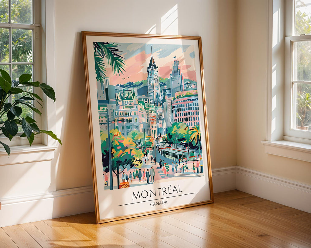 Montreal Cityscape Print | Colorful Canada Travel Poster wall art print, modern home decor, unframed artwork by Nomad & Nest