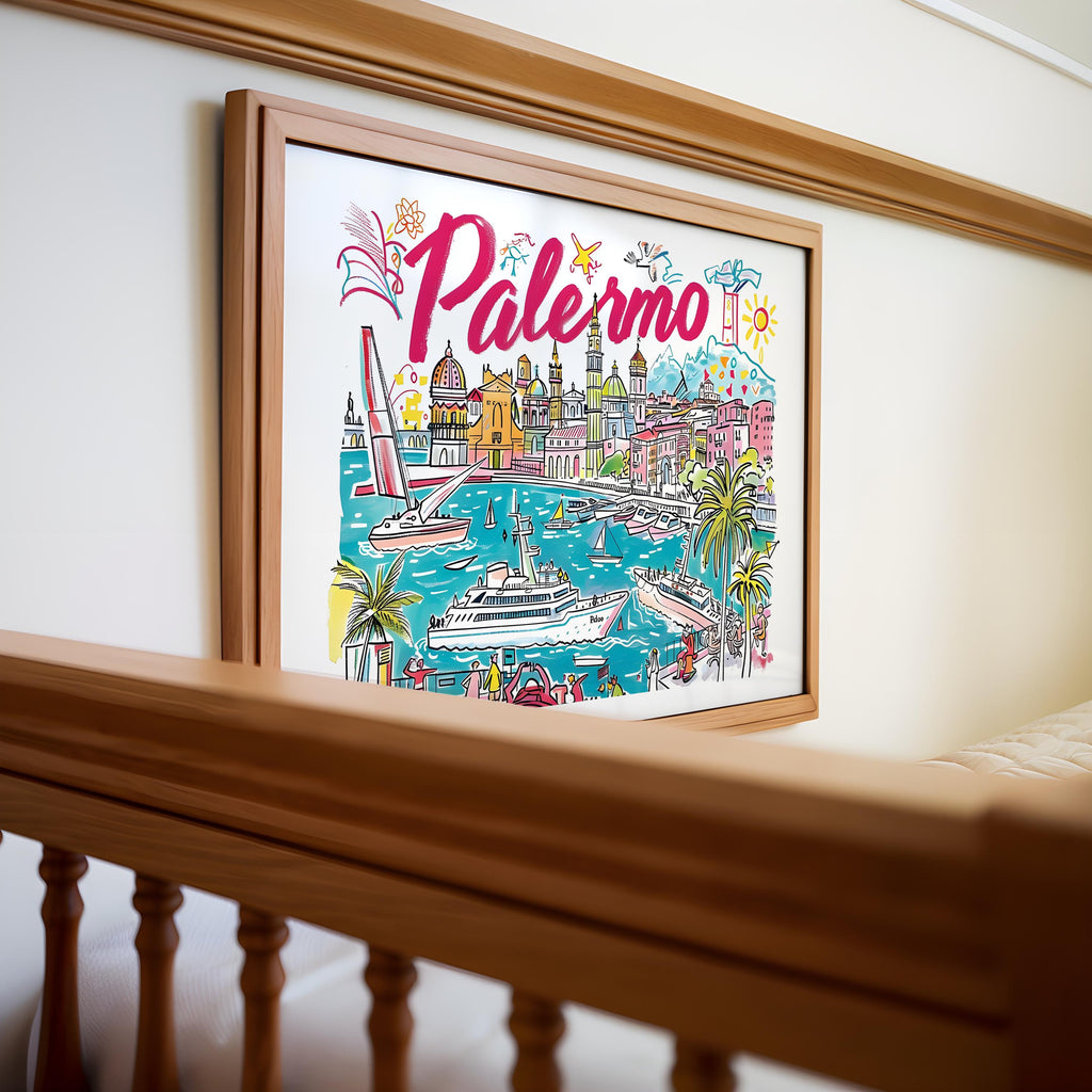 Palermo Italy Travel Poster | Colorful Sicilian Coastline Art Print wall art print, modern home decor, unframed artwork by Nomad & Nest