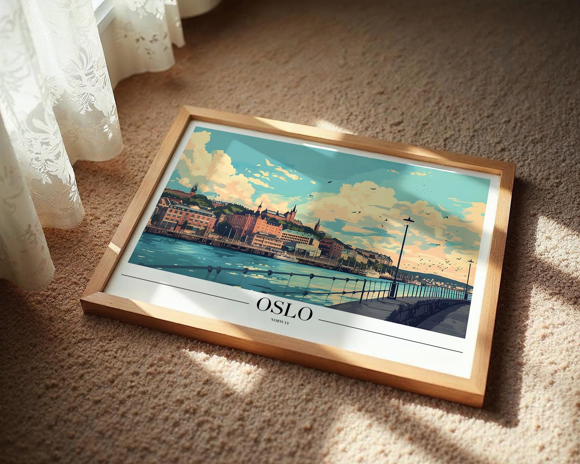 Oslo Norway Travel Poster | Scandinavian Cityscape Art Print wall art print, modern home decor, unframed artwork by Nomad & Nest