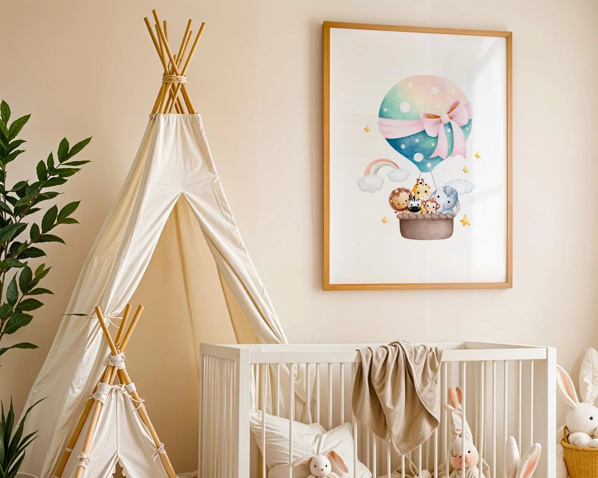 Playroom Ideas | Pink Balloon Nursery Art | Safari Animal Wall Print wall art print, modern home decor, unframed artwork by Nomad & Nest