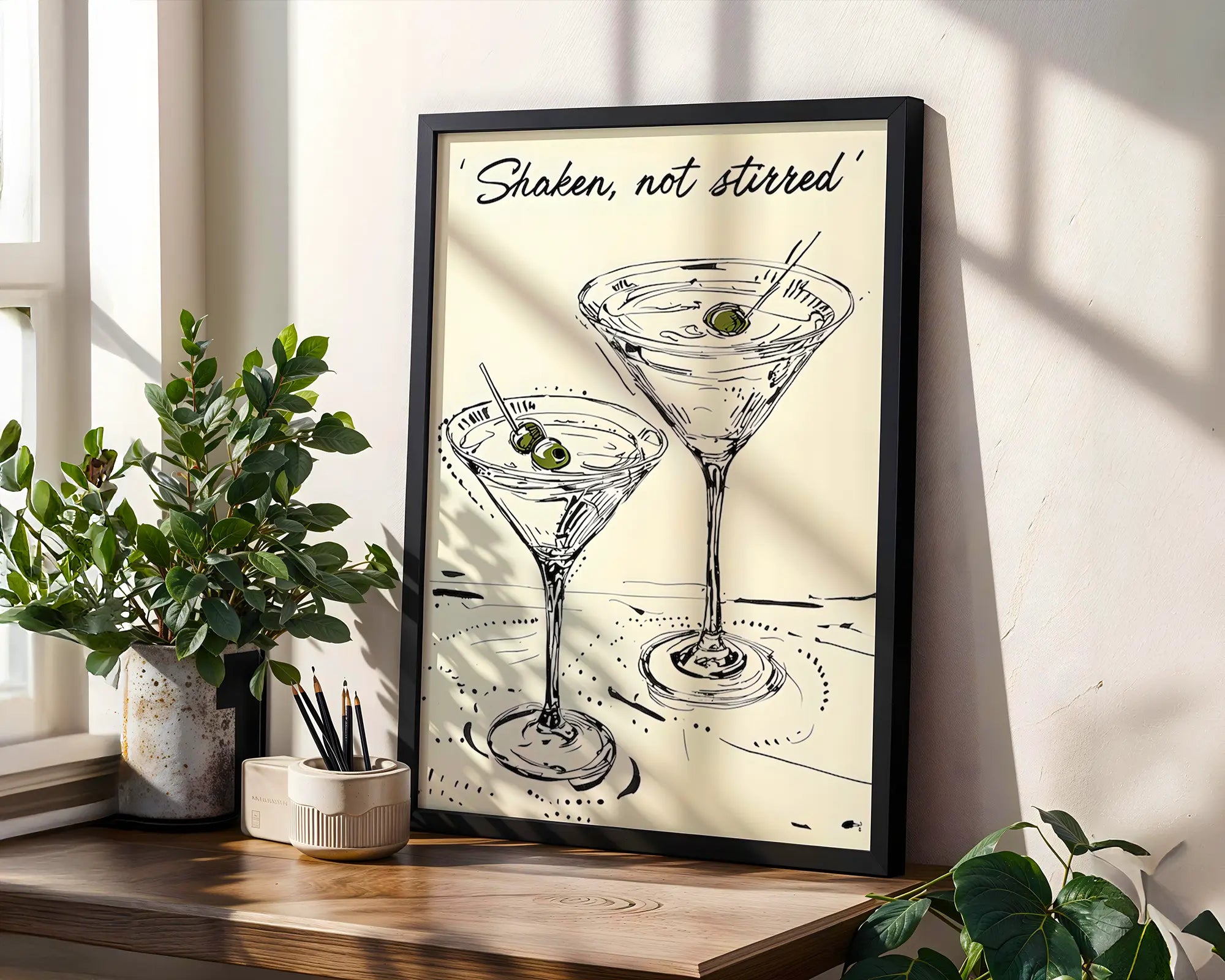 Positive Emotion | Shaken Not Stirred Martini Wall Art |Minimal Cocktail Line Drawing, Classic Bar & Kitchen Decor wall art print, modern home decor, unframed artwork by Nomad & Nest