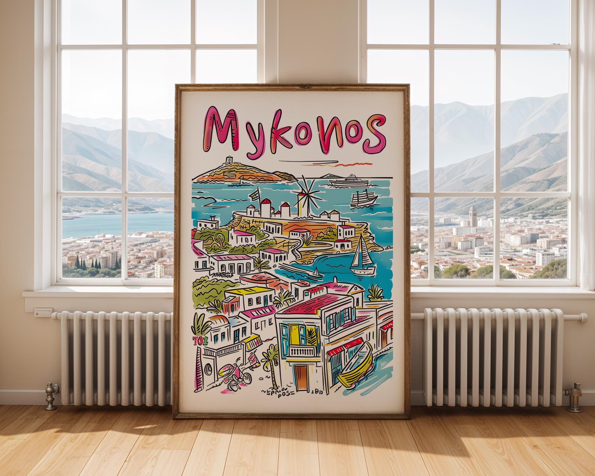 Mykonos Greece Art Print | Coastal Aegean Sea Travel Poster wall art print, modern home decor, unframed artwork by Nomad & Nest
