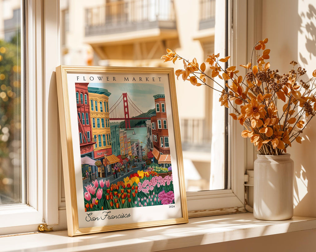 San Francisco Flower Market Art Print | California Cityscape Travel Poster wall art print, modern home decor, unframed artwork by Nomad & Nest